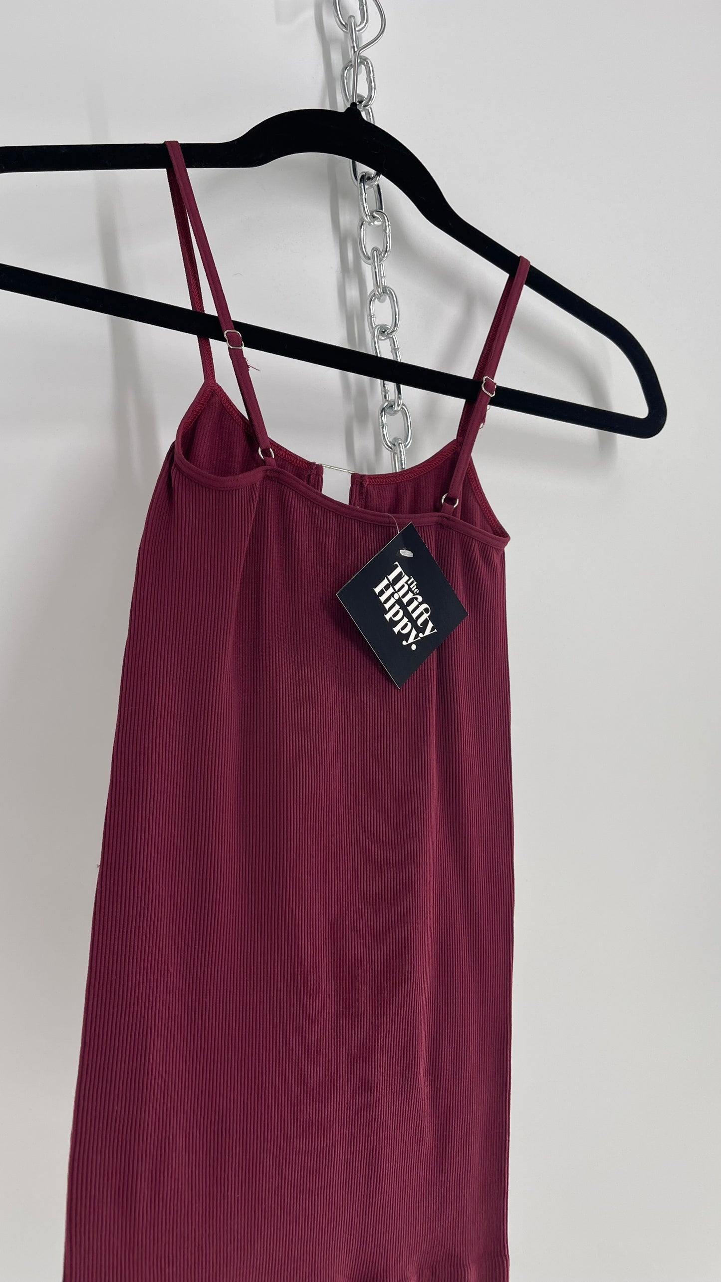 Free People Maroon Metal Rectangle Bust Detail Tank (XS/S)