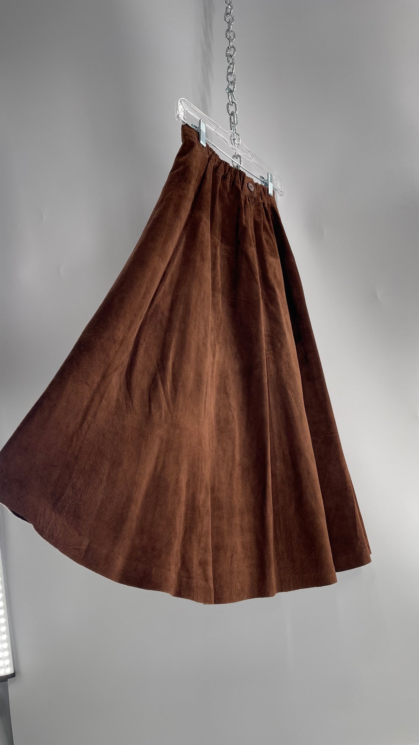 Vintage Imported Leather FIRENZE Santa Barbara Saks Fifth Avenue Brown Suede Leather Skirt (Medium)