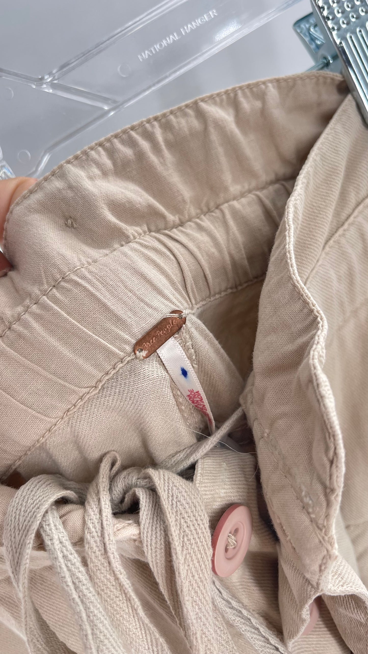 Free People Cream Flare Button Up Wide Legs with Drawstring Waistline 55% Cotton 10% Linen 35% Viscose (L)