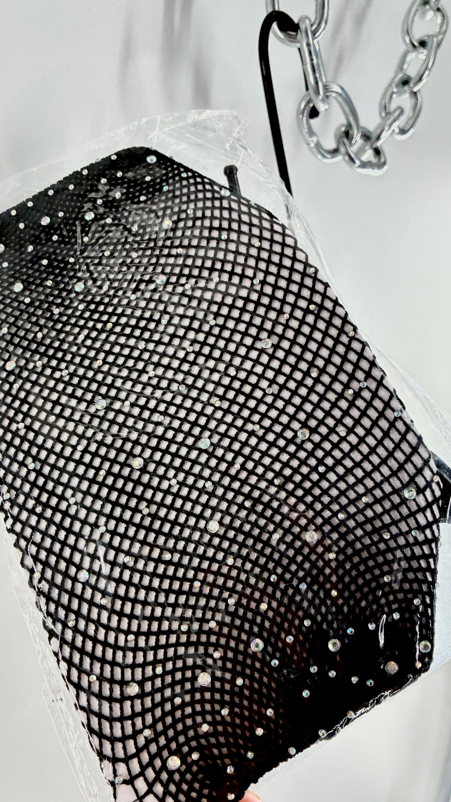 Vintage Black Fishnet Stockings Covered in Rhinestones