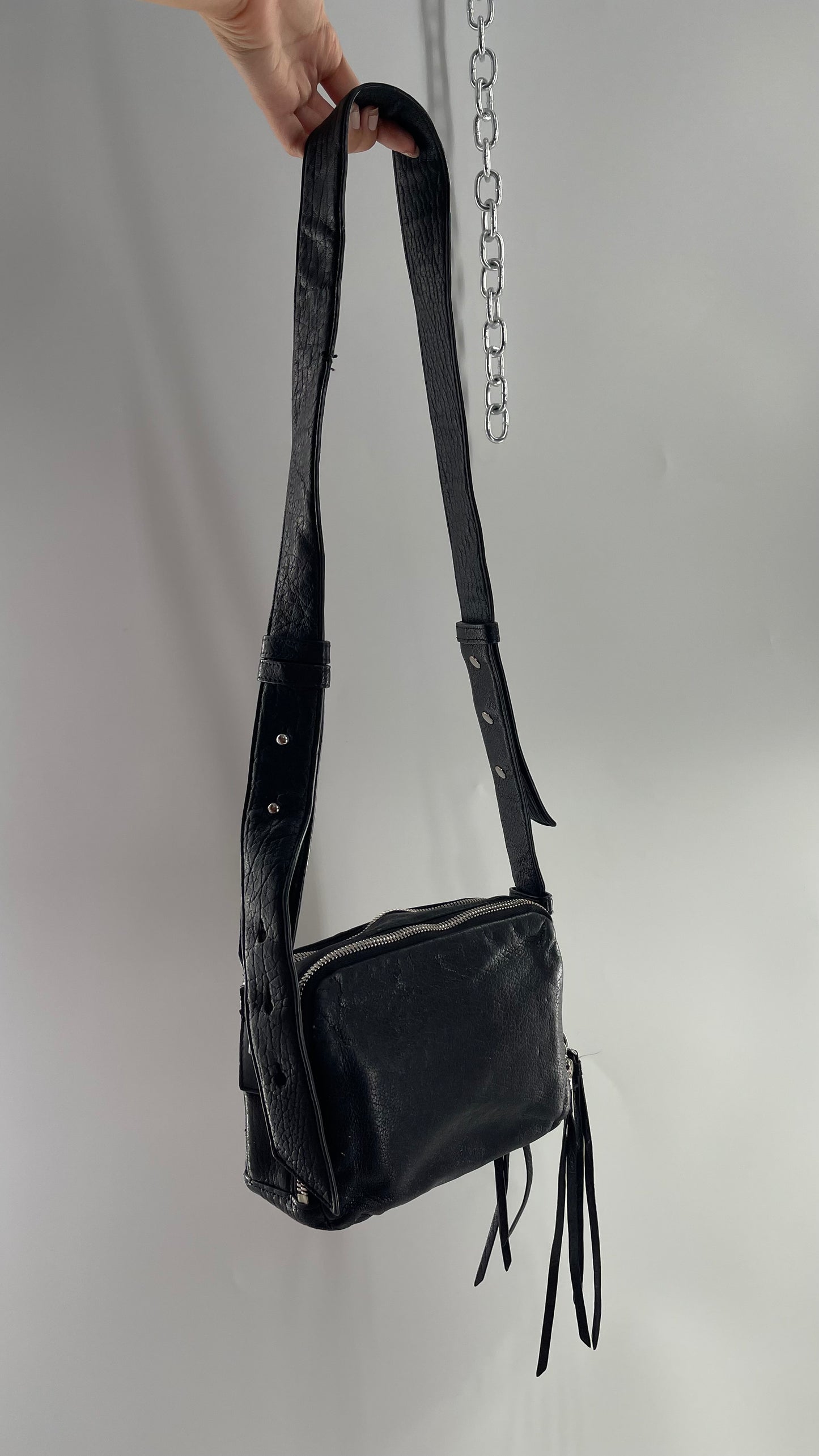 ALL SAINTS Black Leather Zippered Bag