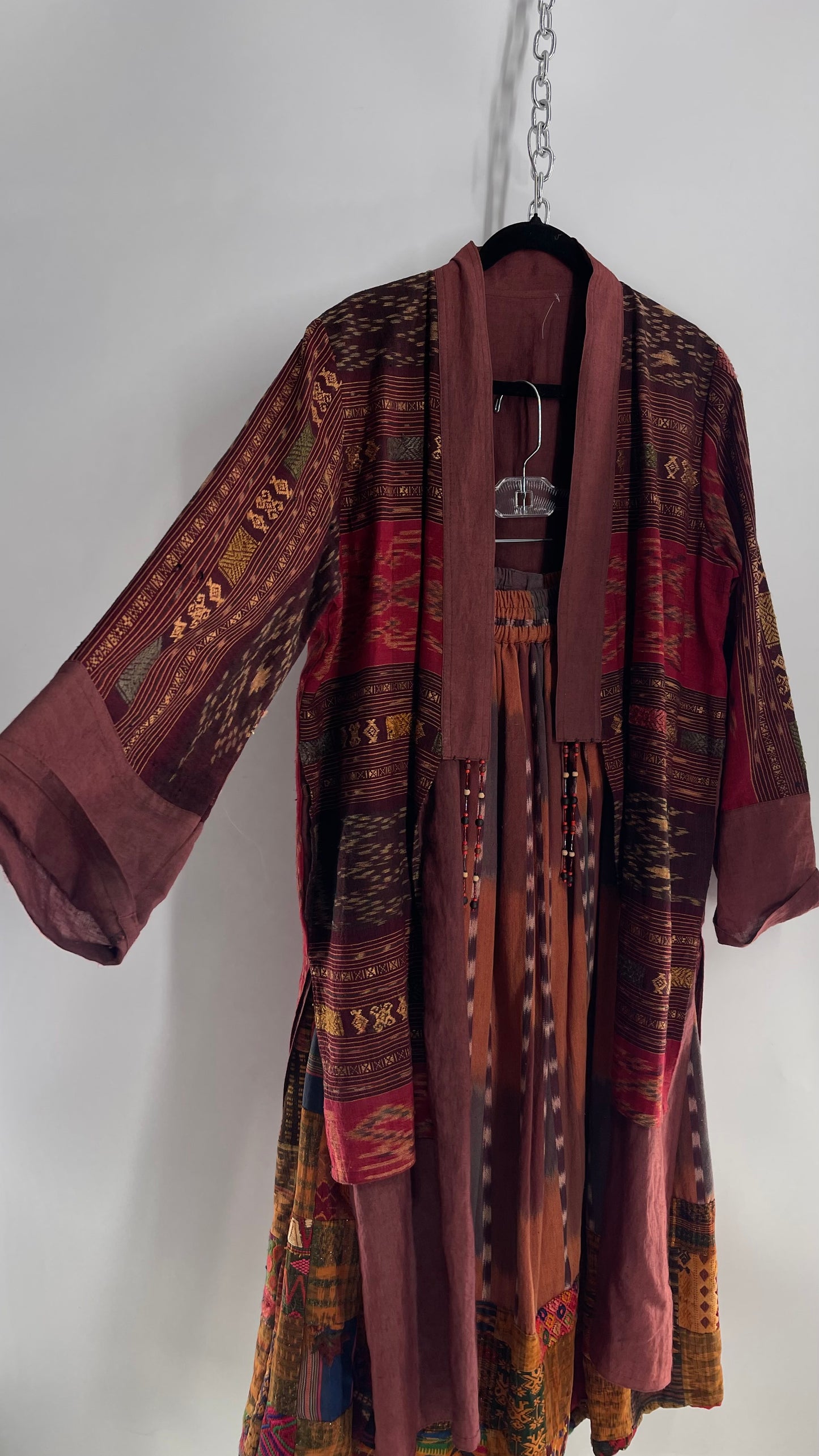 Laise Adzer Vintage Heavily Embroidered, Linen Patchwork Set (M/L)