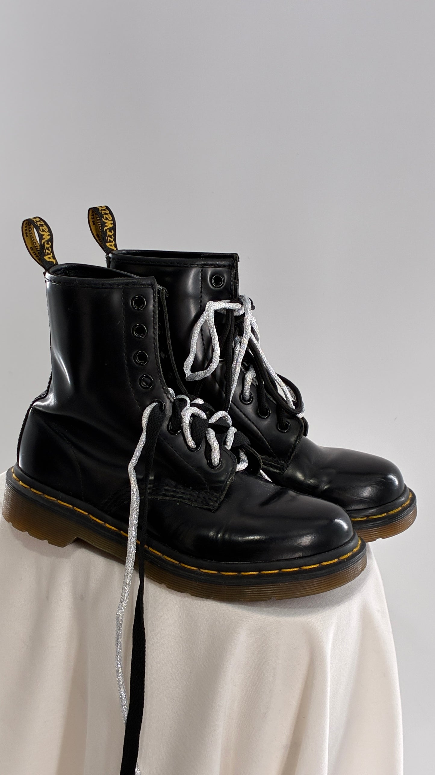 Vintage Dr. Martens Patent Leather Black Combat Boots (6)
