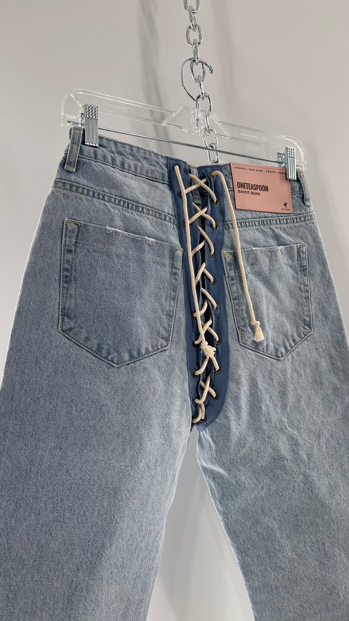 One Teaspoon Best Blue Lace Bandit Jeans Lace Up Detail on Front and Back (24)