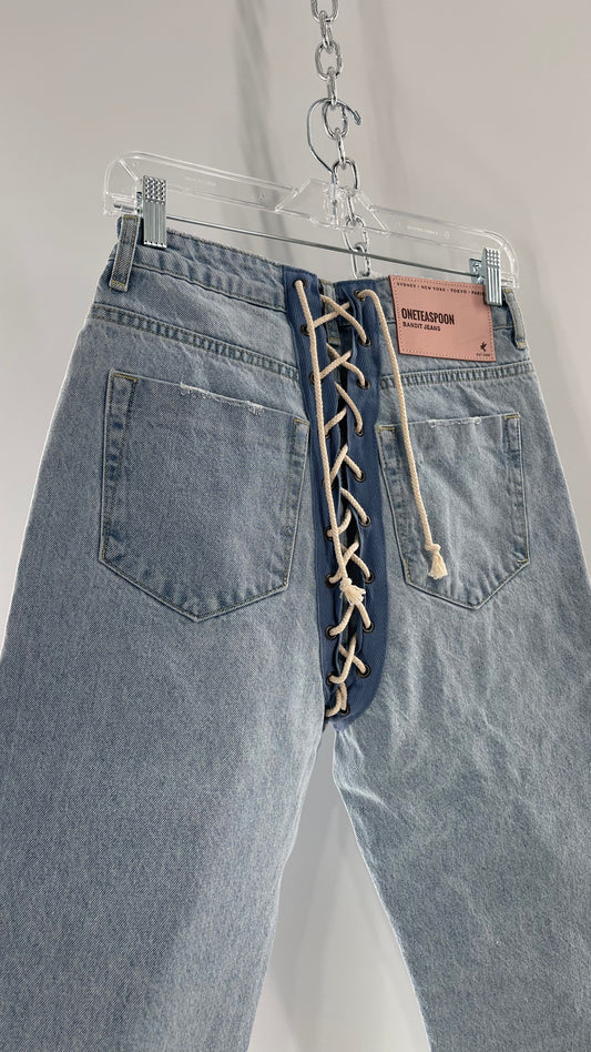 One Teaspoon Best Blue Lace Bandit Jeans Lace Up Detail on Front and Back (24)