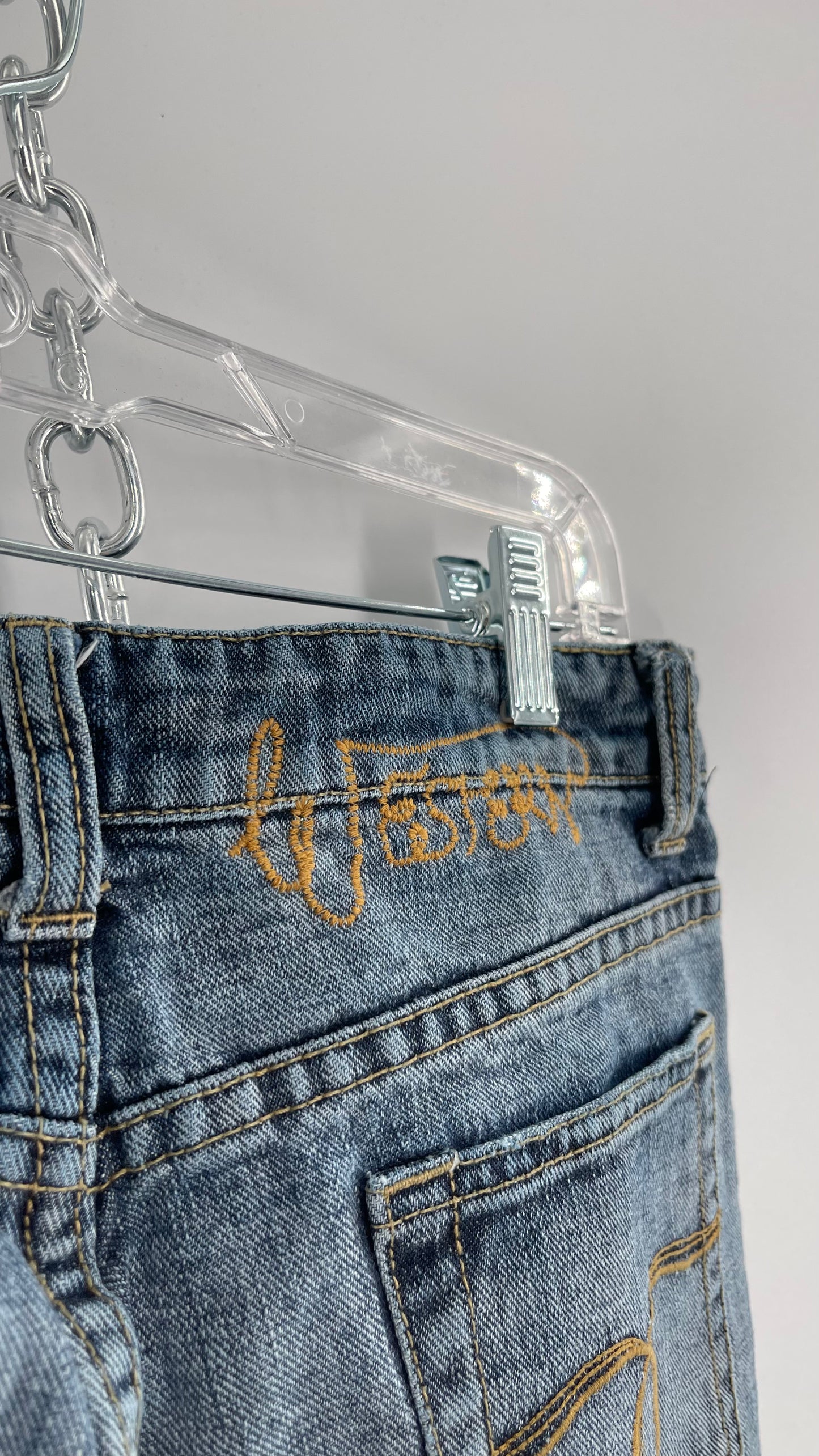 Western Denim Bank Light Wash Straight Legs with Gold/Bronze Metal Studs and Jewels (29)