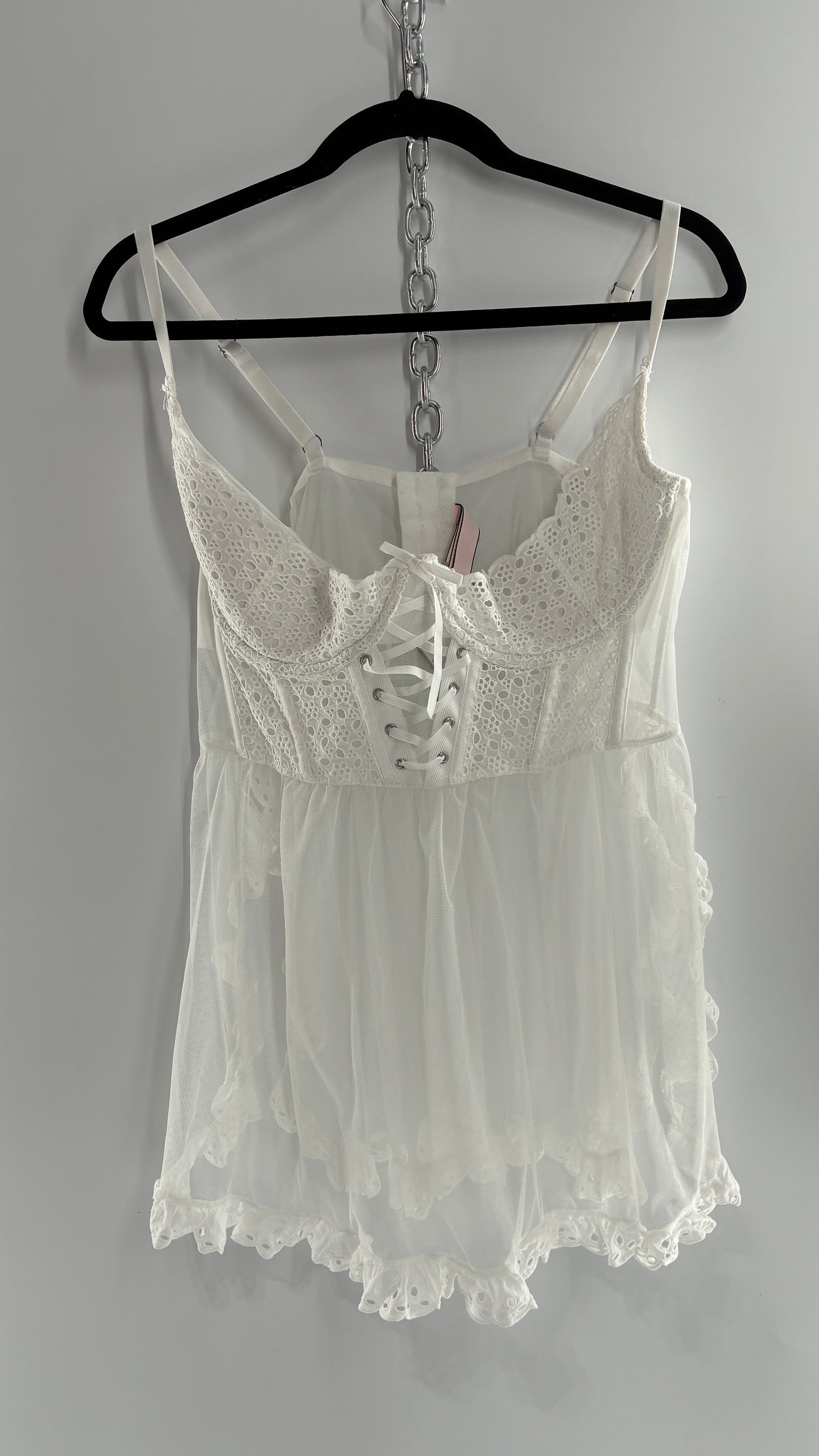 Vintage VICTORIA’S SECRET White Eyelet Lace Bustier with Mesh Skirt (XXL)