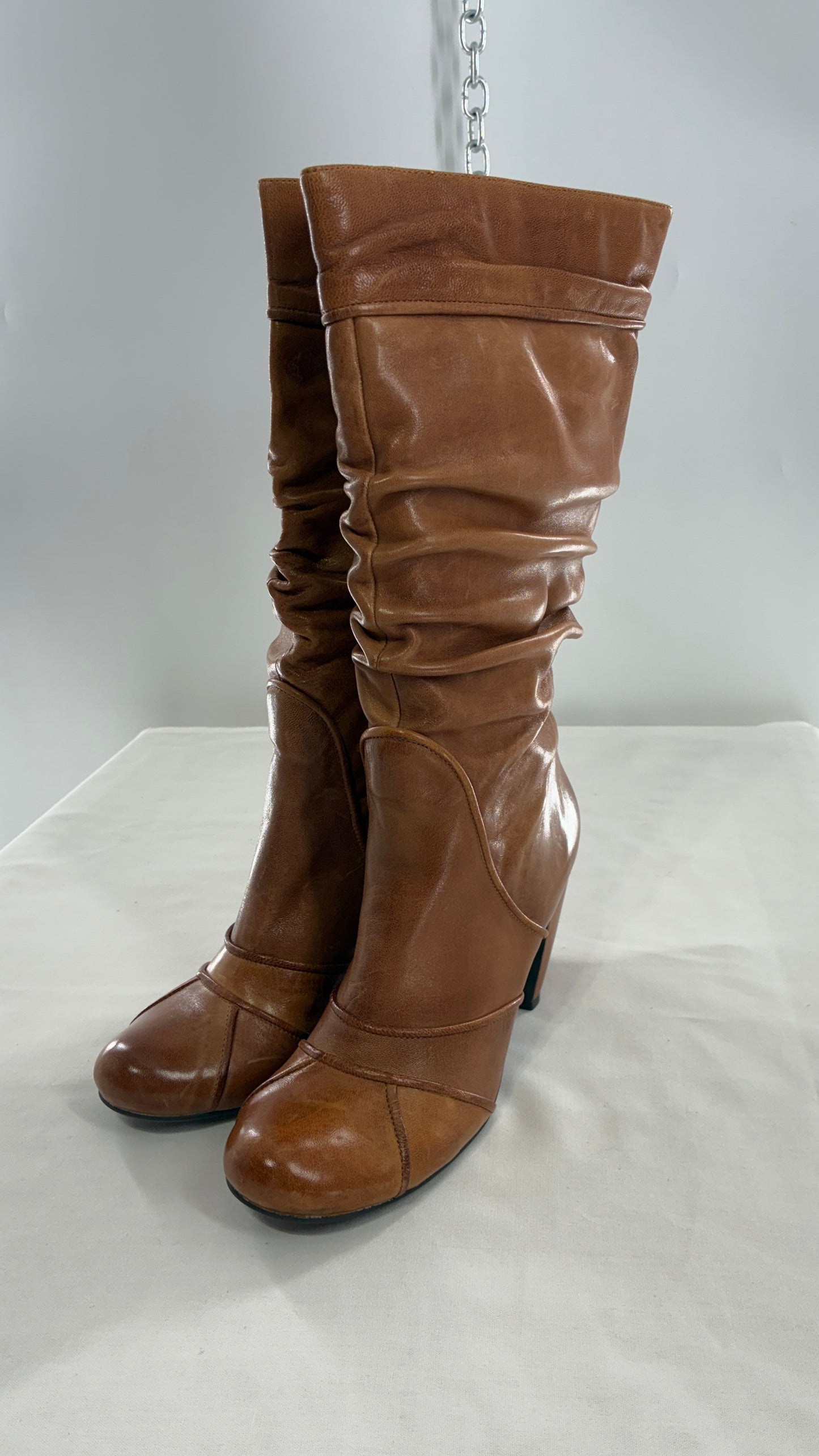 MIZ MOOZ Brown Leather Stacked Round Toe Boot (10)