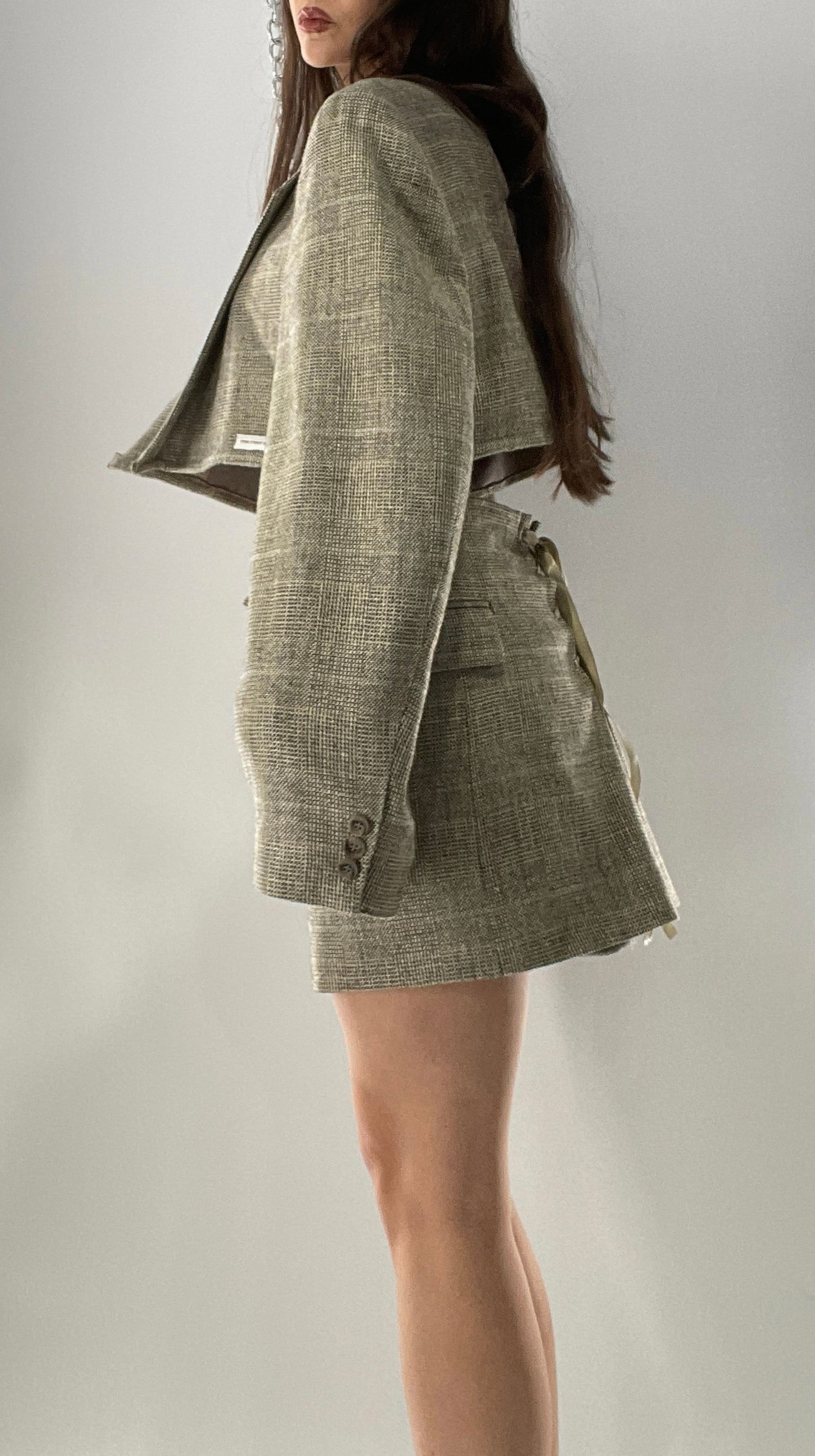 Vintage HAGGAR Handmade Upcycled Suit Set: 70% Wool Grey Blazer and Mini Skirt