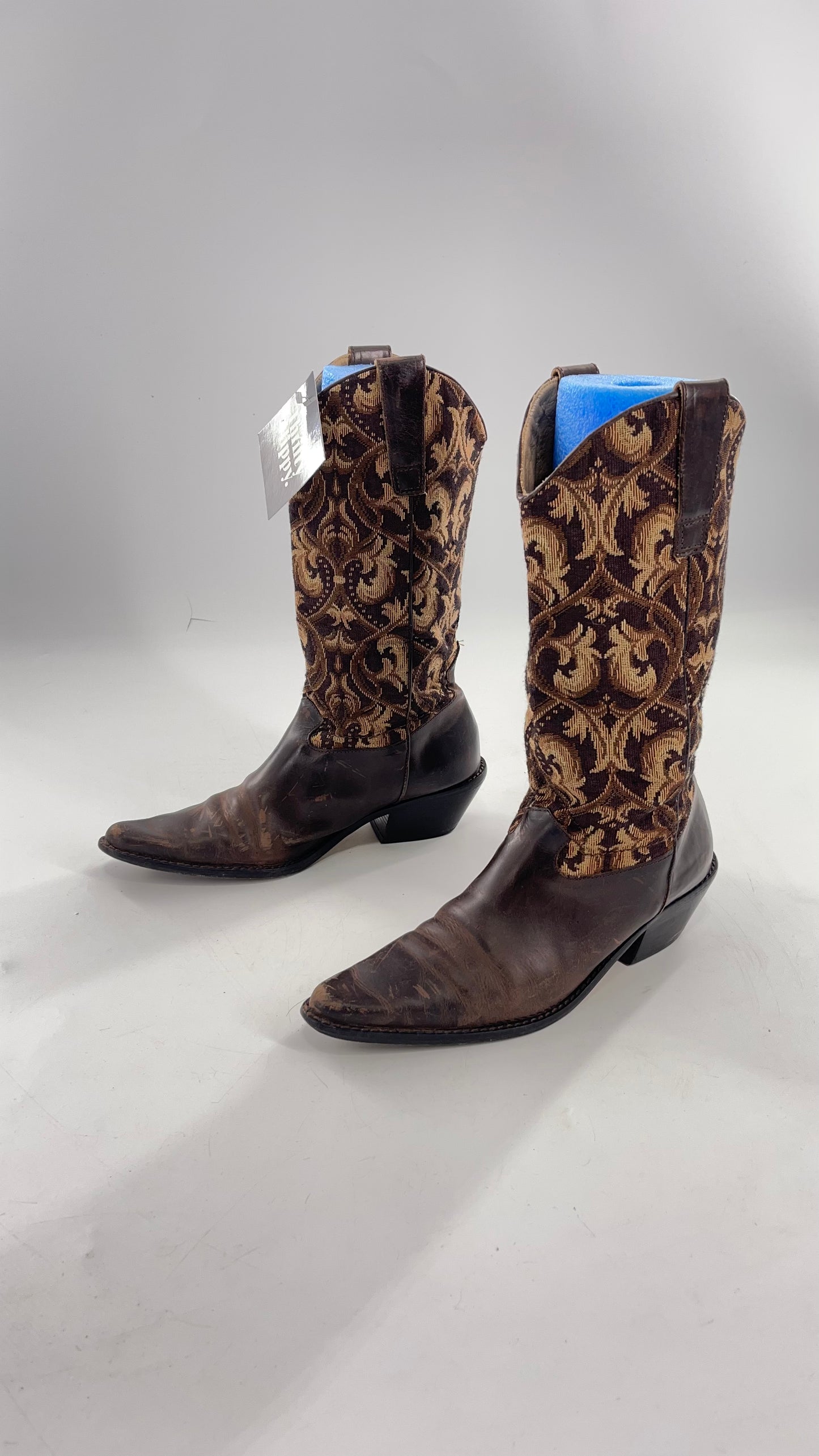 Vintage Matisse Brown Leather Tapestry Cowboy Boot (8.5)