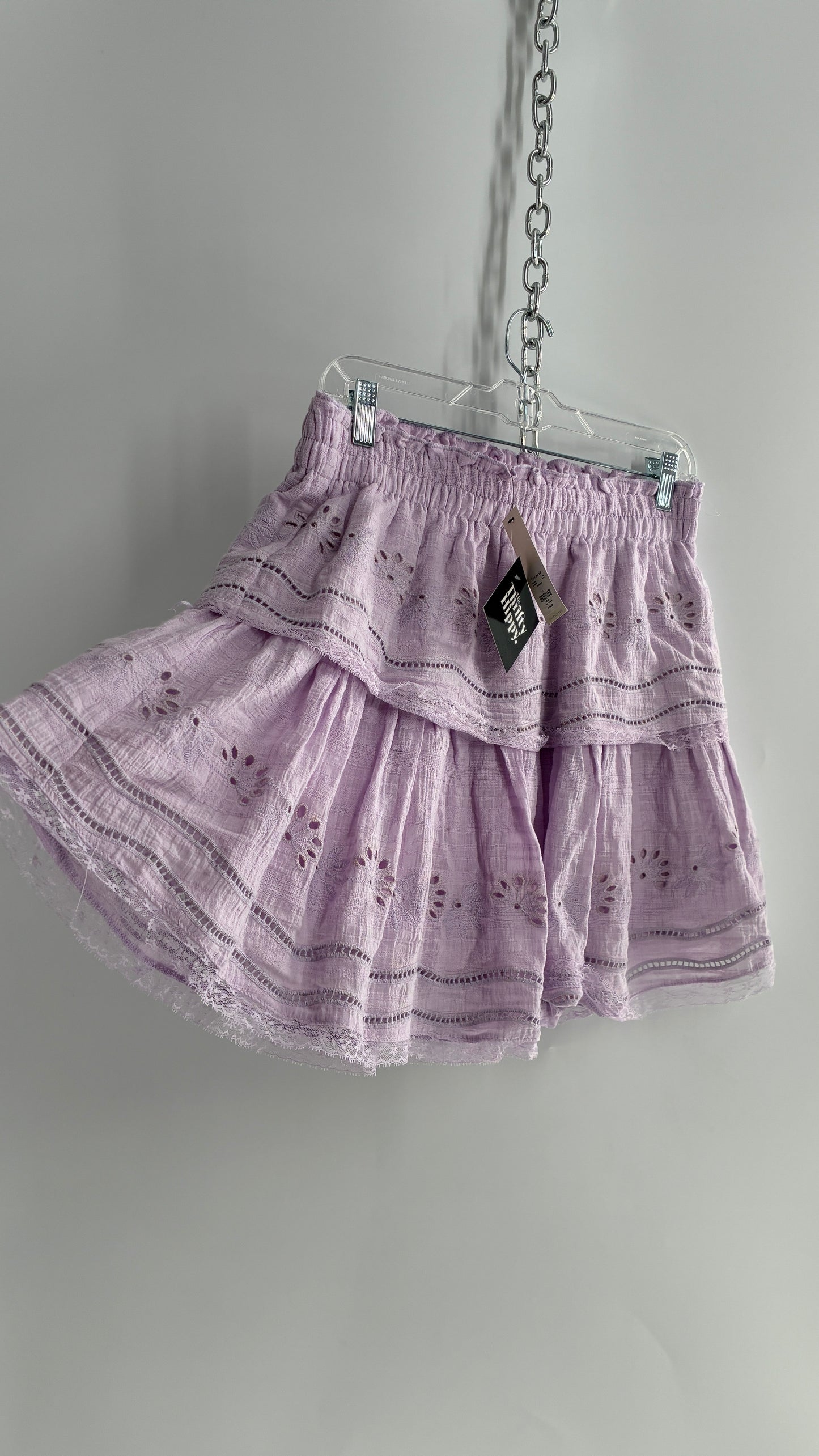 Francesca’s Lavender Lilac Tiered Ruffle Mini Skirt with Tags Attached (Large)