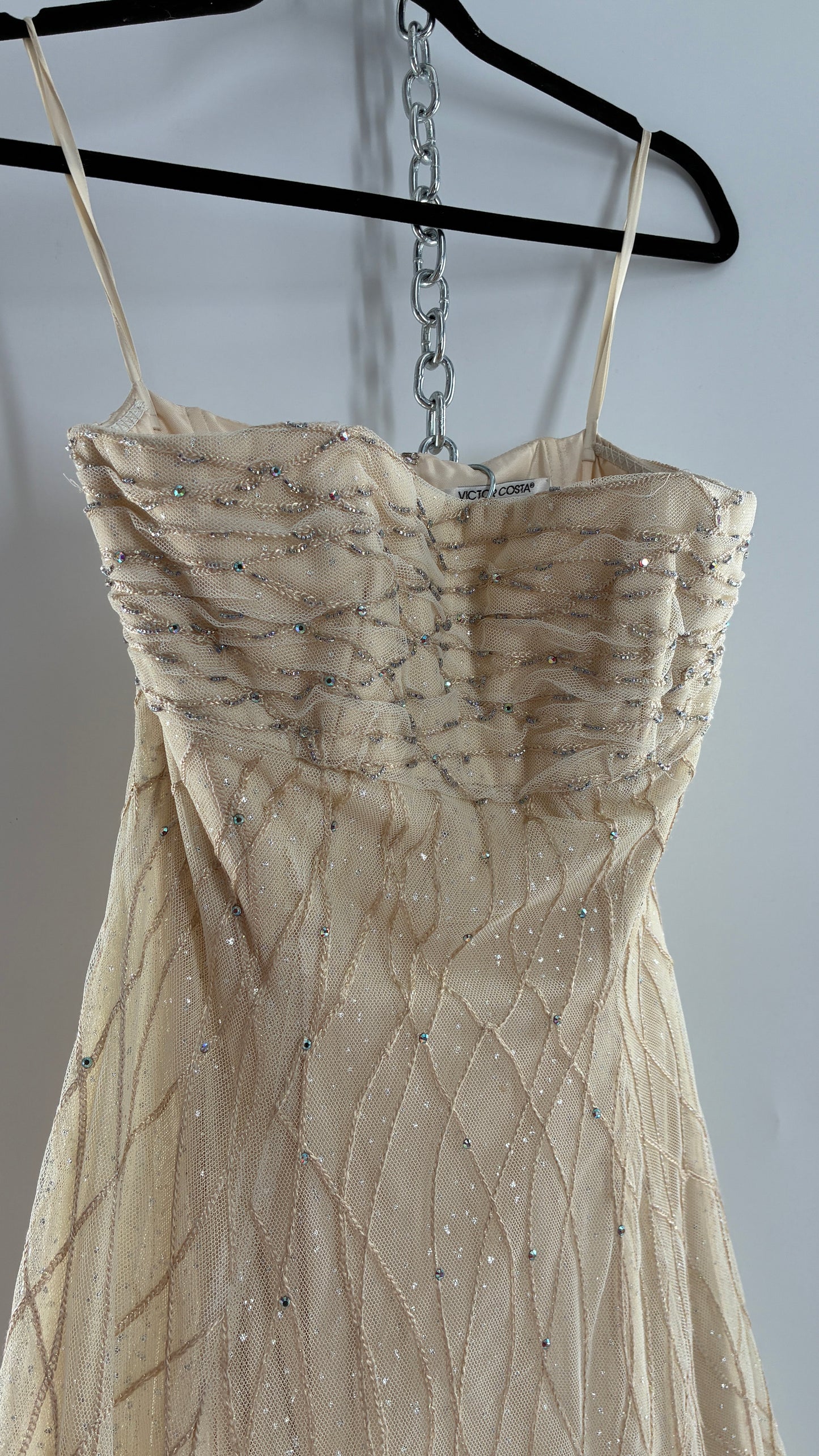 Vintage Victor Costa for Neiman Marcus Strapless Ruched/Pleated Bust Mermaid Gown Covered in Braided Threads and Embroidered Beads (6)
