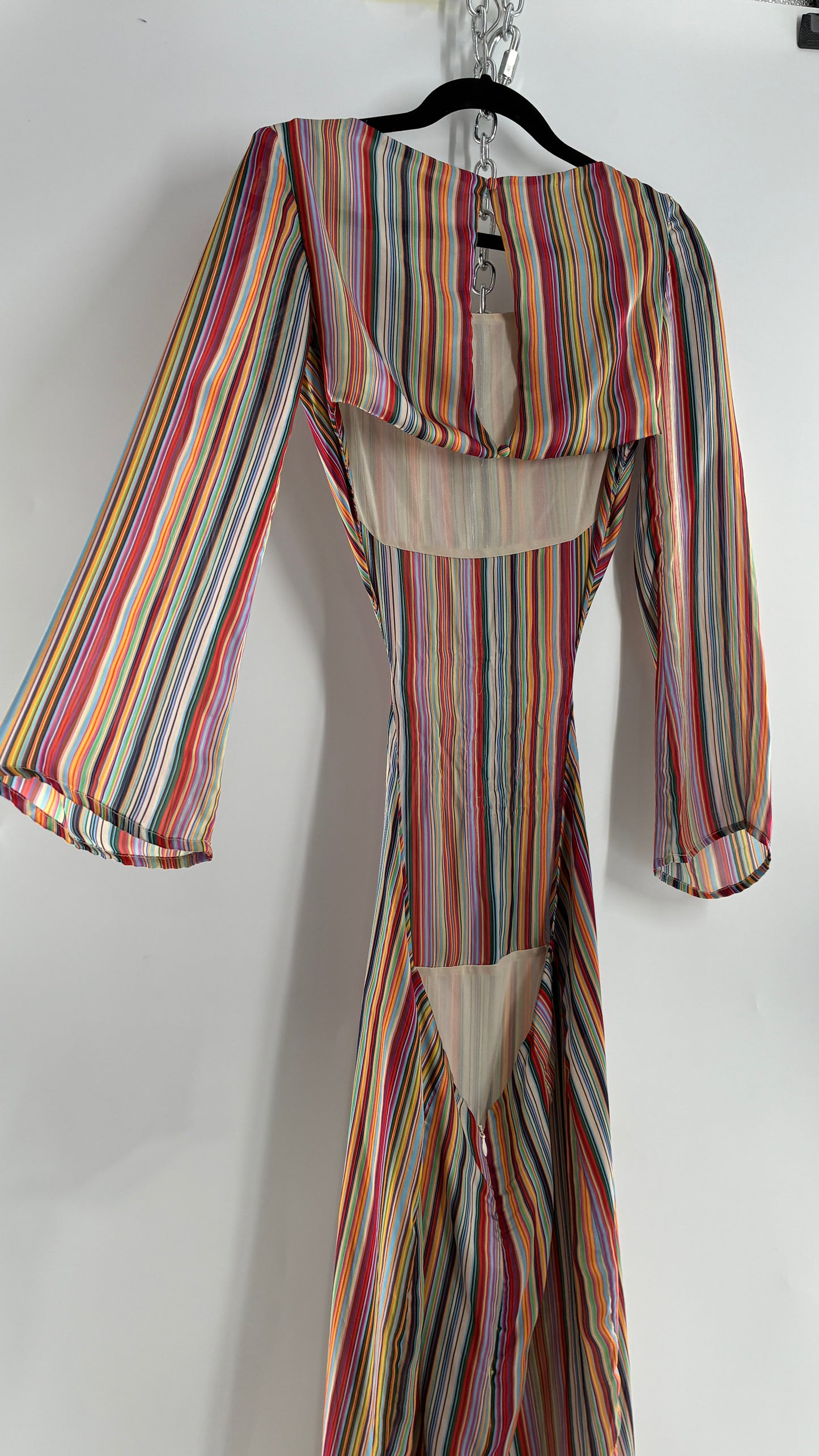 WINTERMUSE Daphne Multicolored Striped Silky Backless Cutout Dress (4)