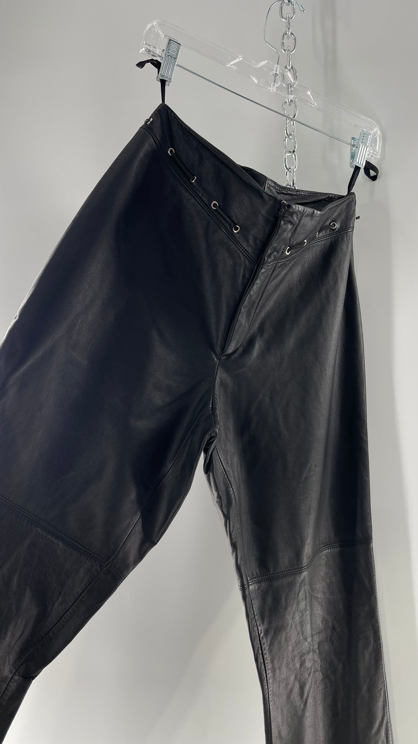 Vintage 90s RALPH Ralph Lauren Thin Leather Pants with Thread Through Grommet Detail on Waistline (4)