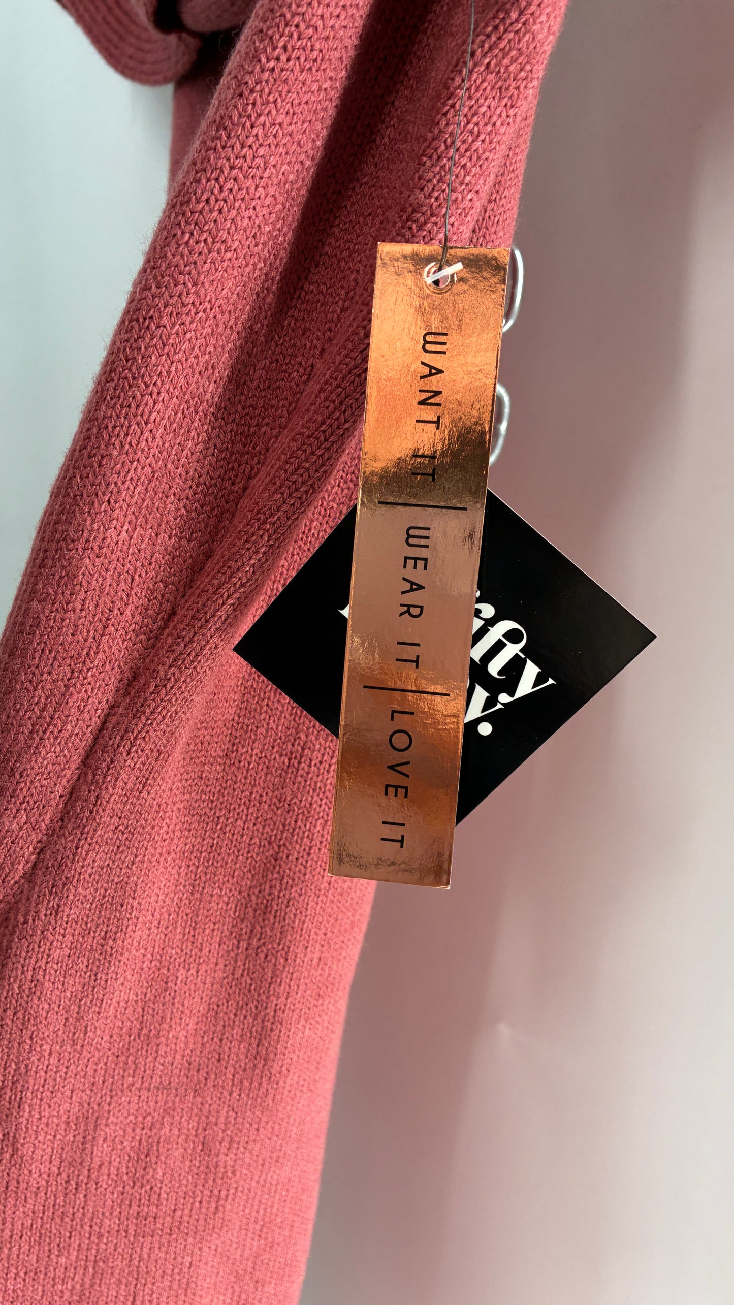 Vintage ALMOST FAMOUS Rosy Mauve Knit Dress with Woven Braided Off the Shoulder Detail and Tags Attached (Large)