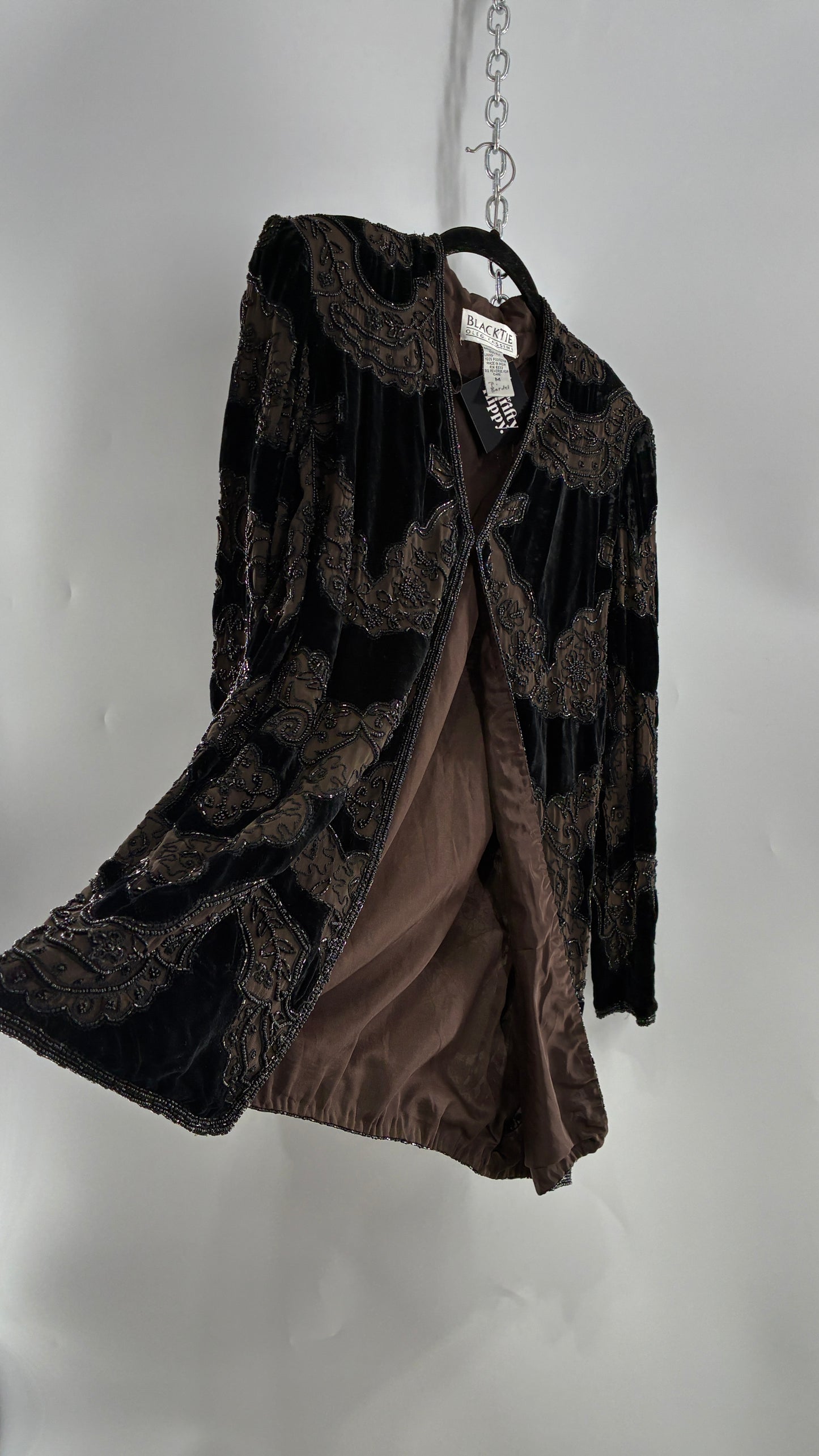 Vintage OLEG CASINI 100% Silk Velour Heavily Beaded Coat (Medium)
