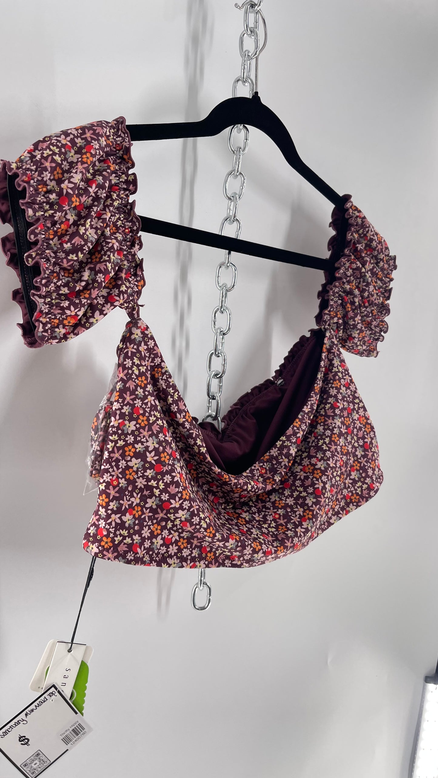 Free People Sanctuary Swim Purple Floral Milkmaid Bust Crop (XL)