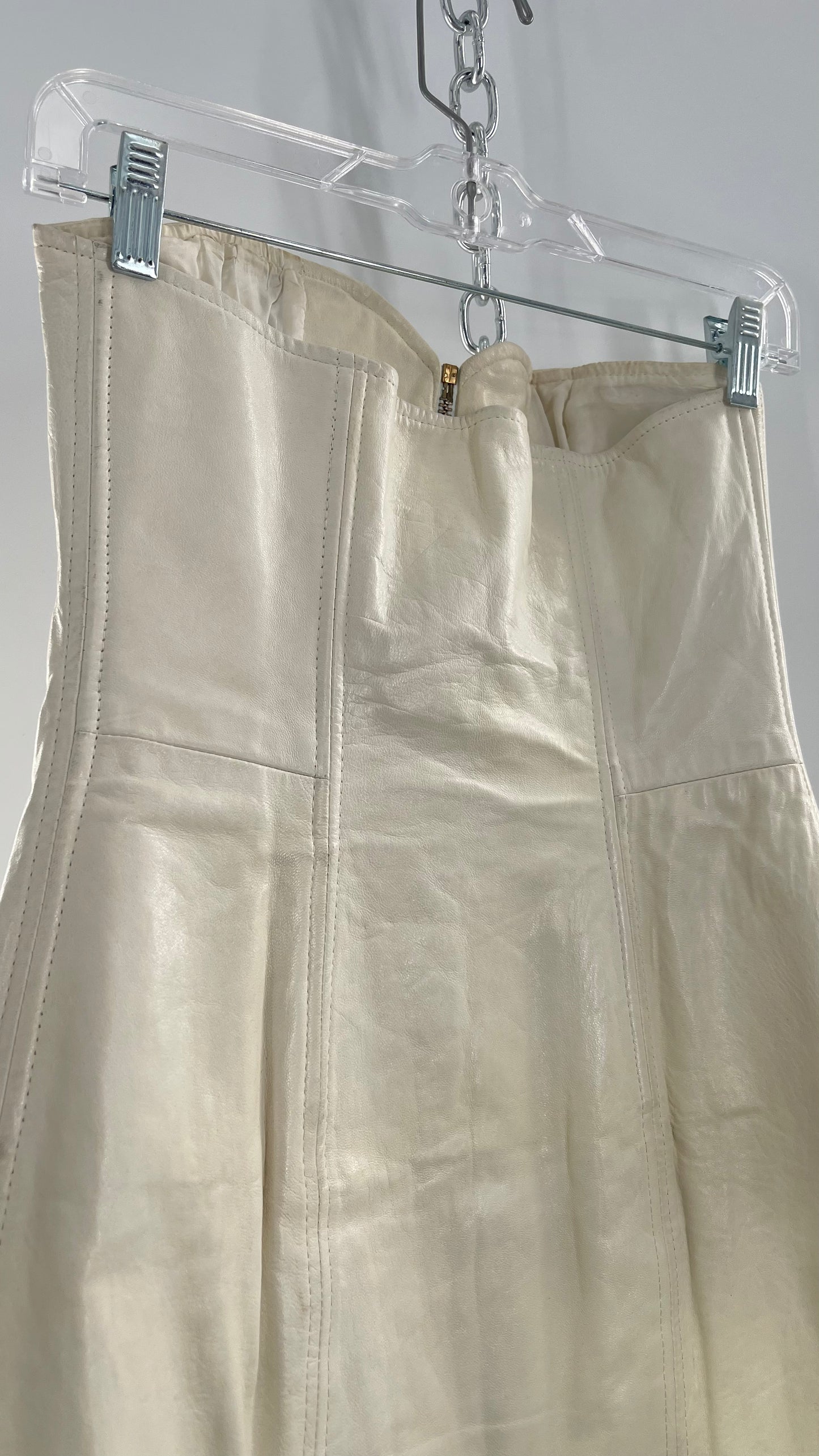 Vintage White Leather Zip Front Mini Dress *Handmade* (Size Small/Medium)