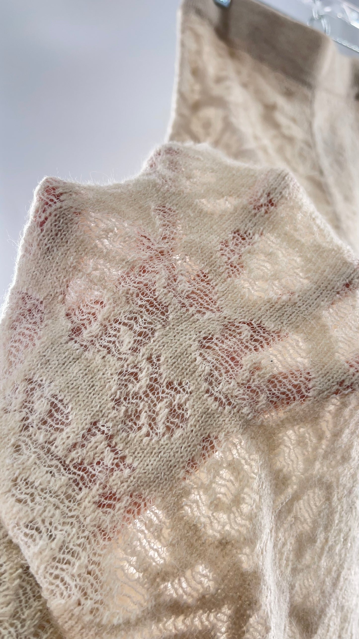ZARA Open Knit Patterned Slightly Translucent Oatmeal Skirt (Small)