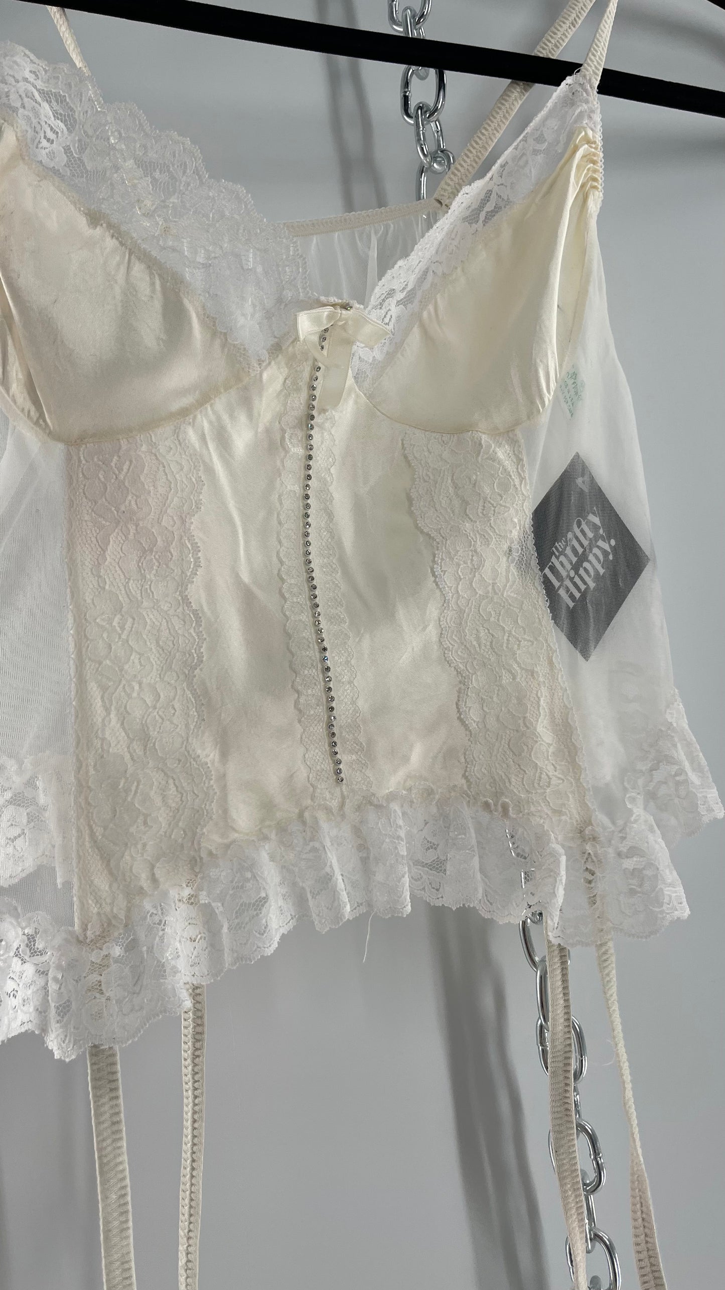 Nani Flower Vintage Delicate Ruffles + Rhinestones Lace + Mesh Babydoll (M)