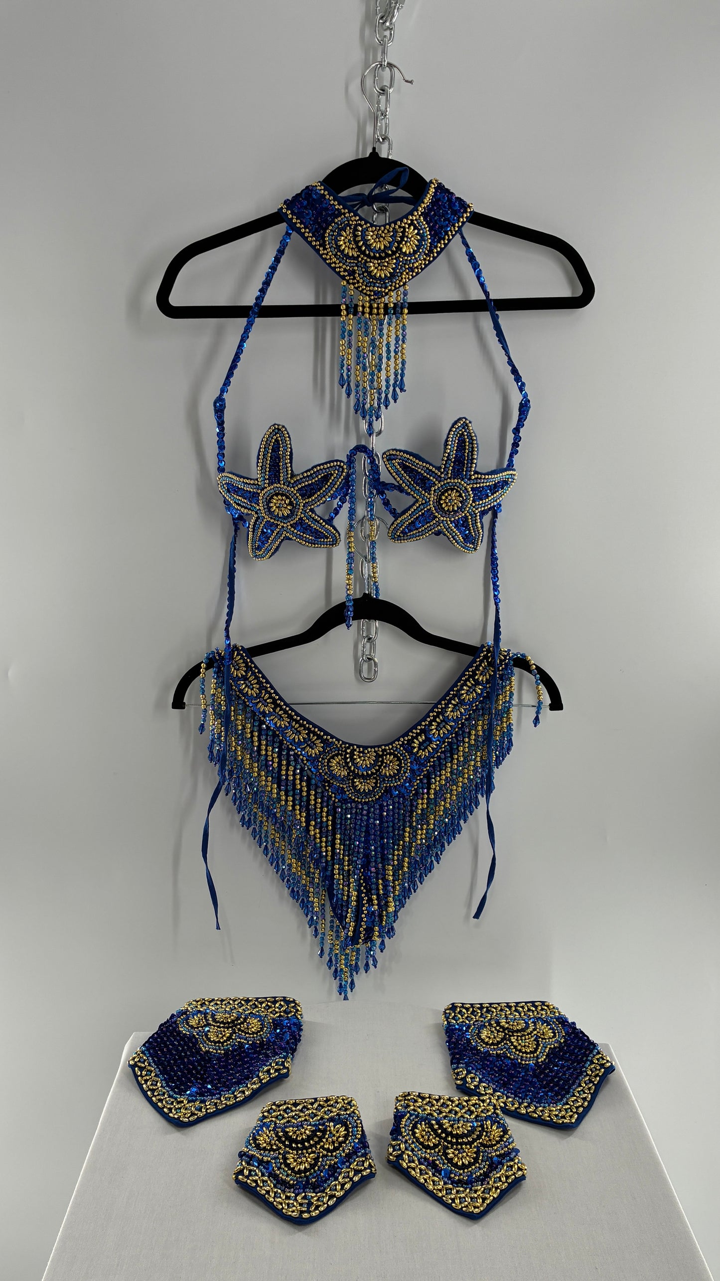 Vintage Royal Blue and Gold Beaded Belly Dancing Set