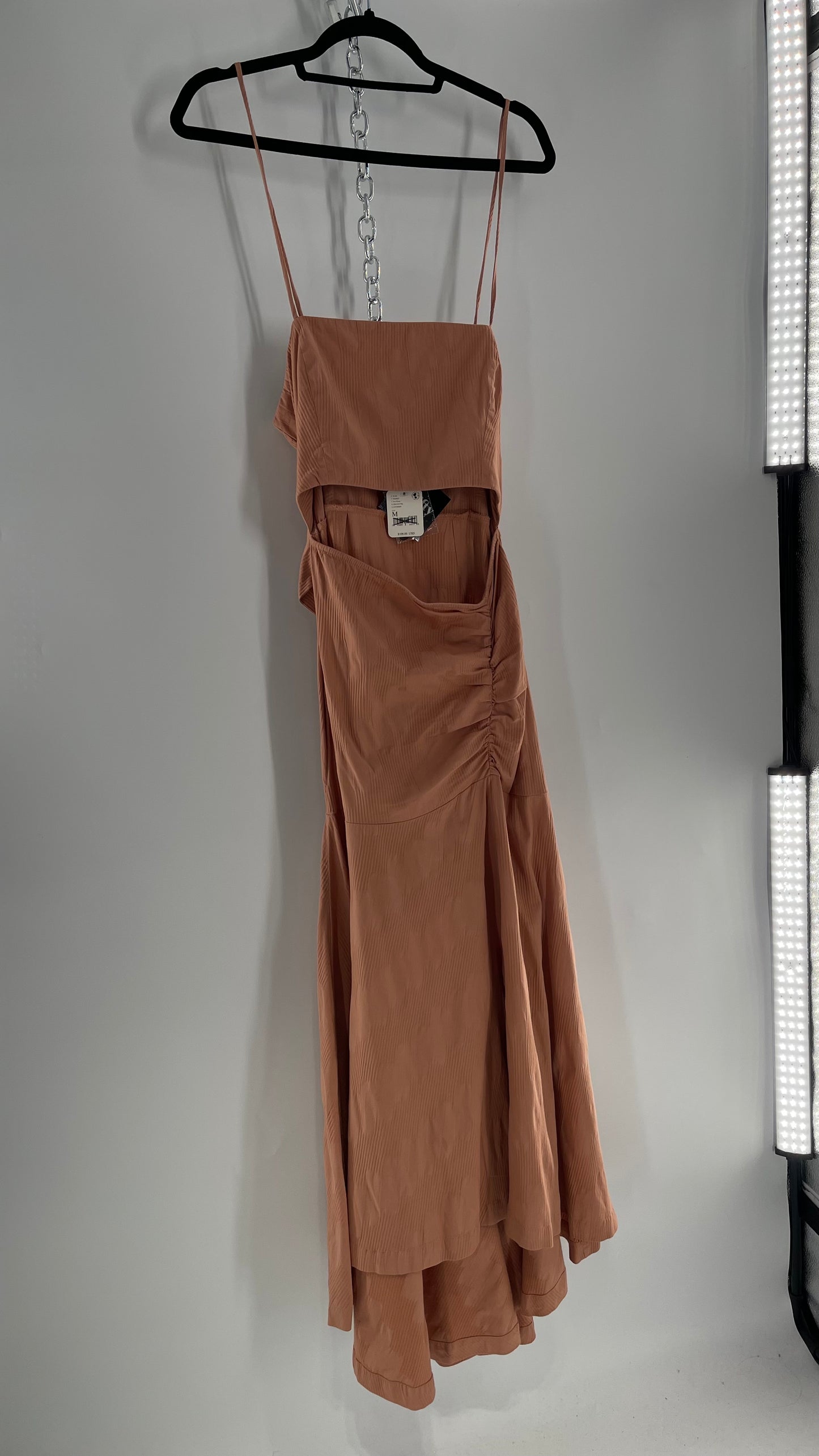 Free People Terracotta/ Smoky Pink Maxi Dress with Exposed Midriff, Waist Bow, and Side Slit with Tags Attached  (M)