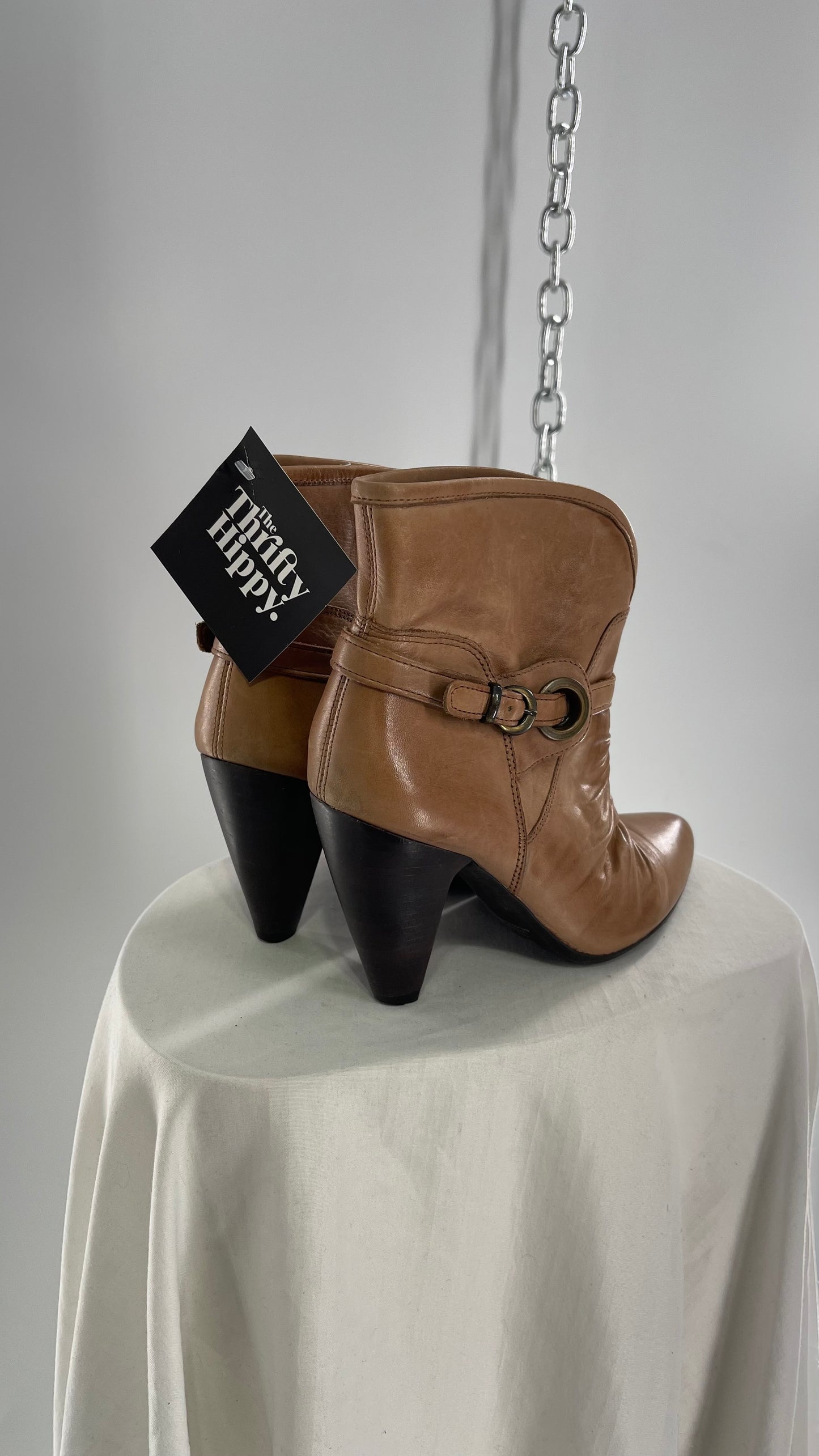 Vintage Pointed Toe Booties with Ruching and Belt Detail Made in Brazil