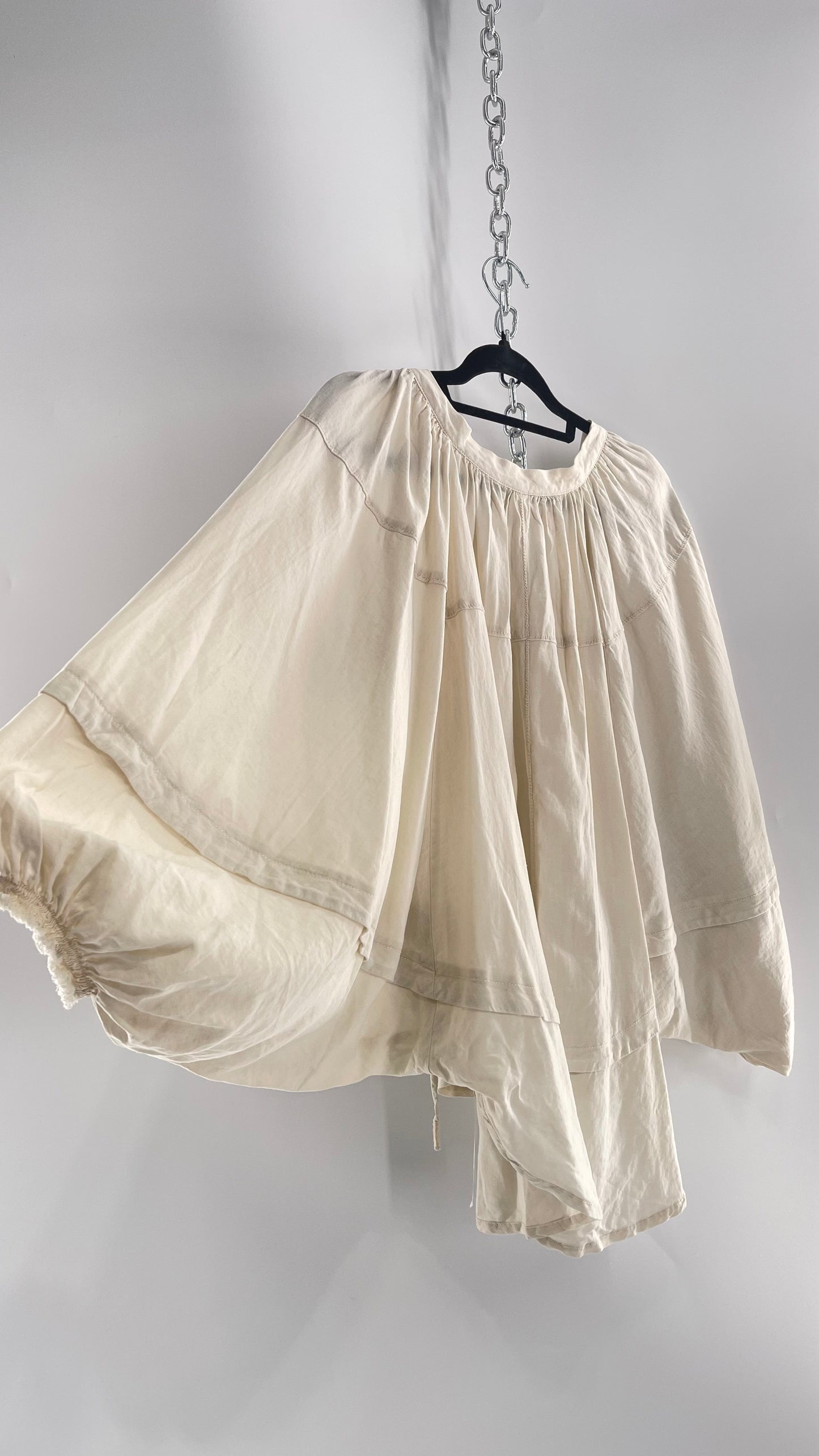 Free People Beige Off White Billow/ Prairie Sleeve Cape Blouse (Small)