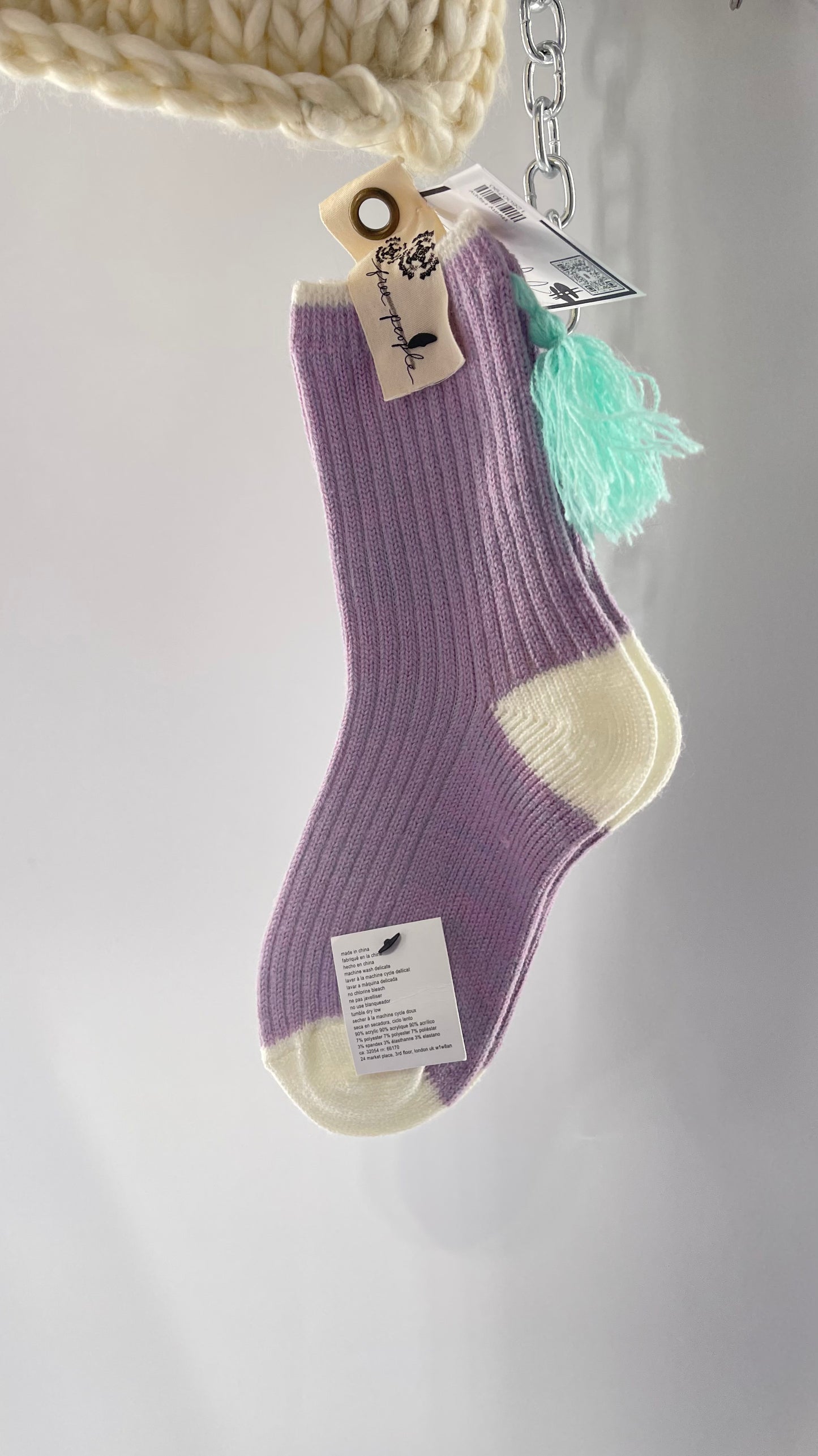 Free People Lavender Purple and White Knit Beanie and Sock Set