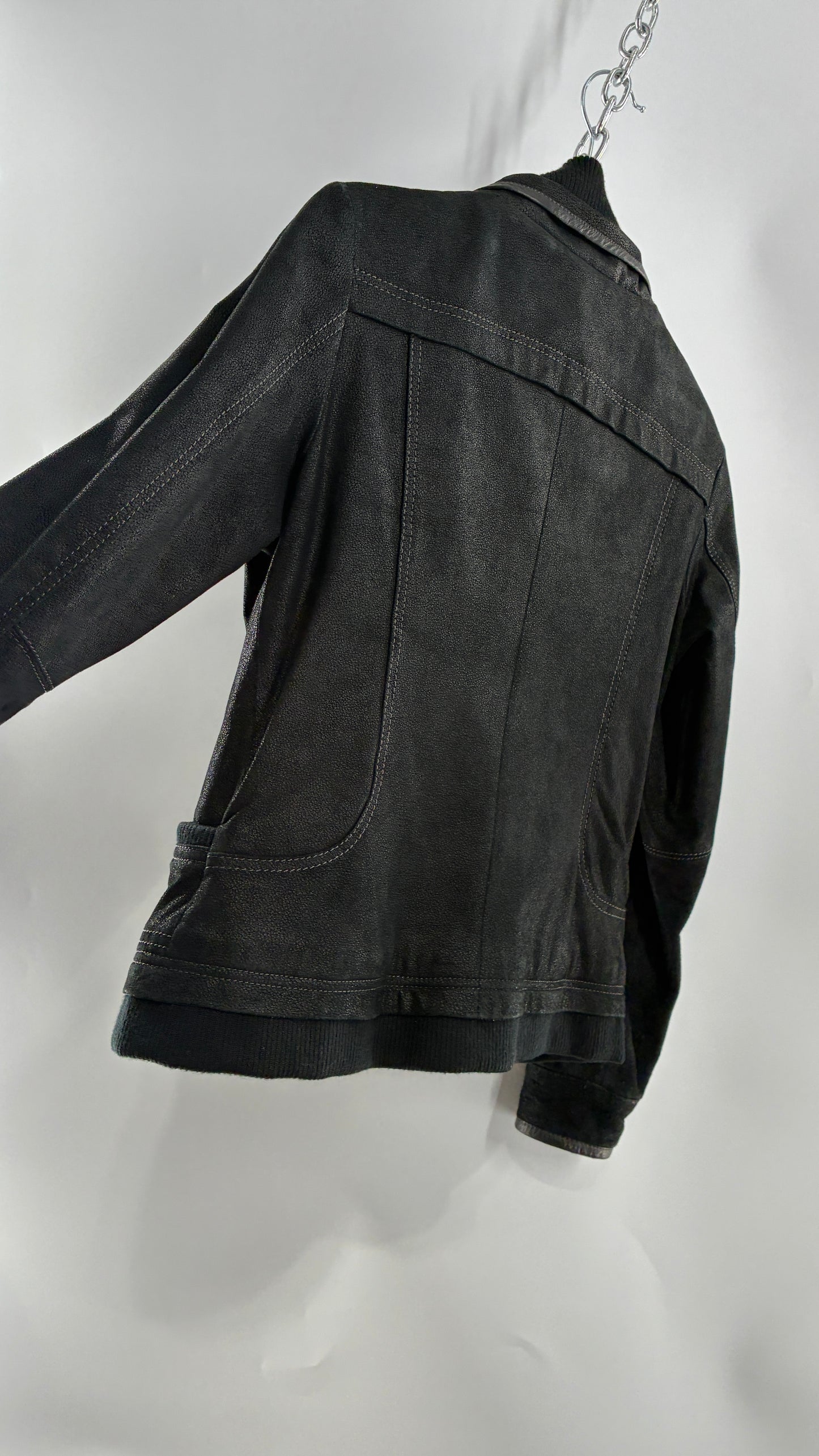 Vintage DANIER Metallic Black Suede Leather Jacket (Small)