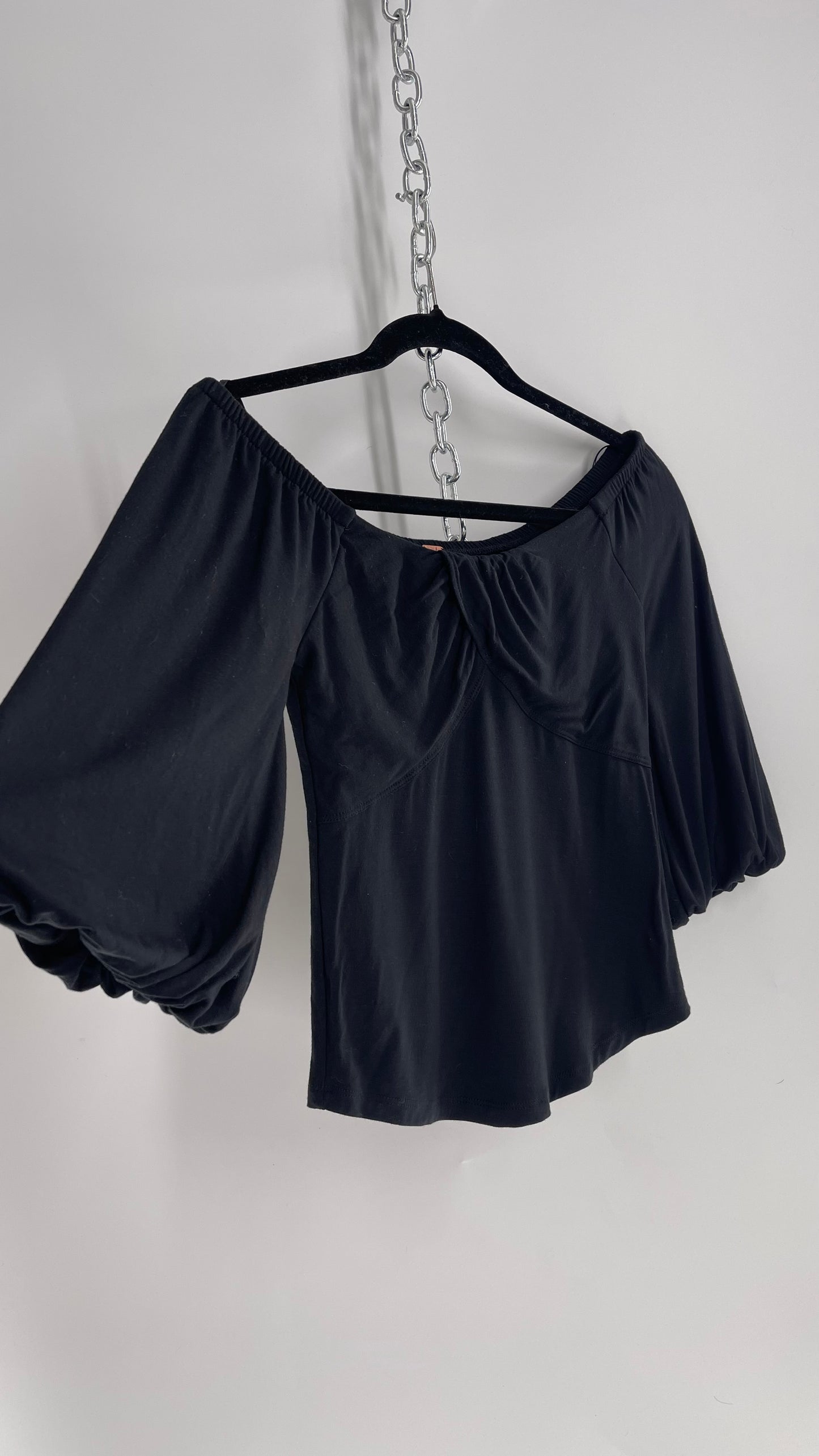 Free People Bubble Sleeve Off the Shoulder Black Top (XS)