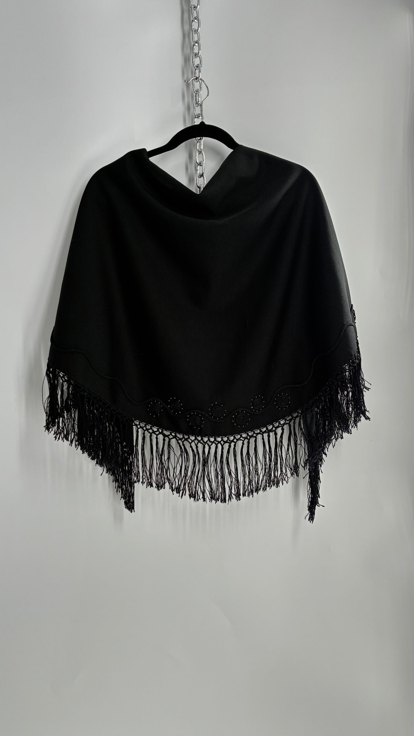 Vintage Designer SUNAKO HATA Cape with Embroidered and Fringe Details