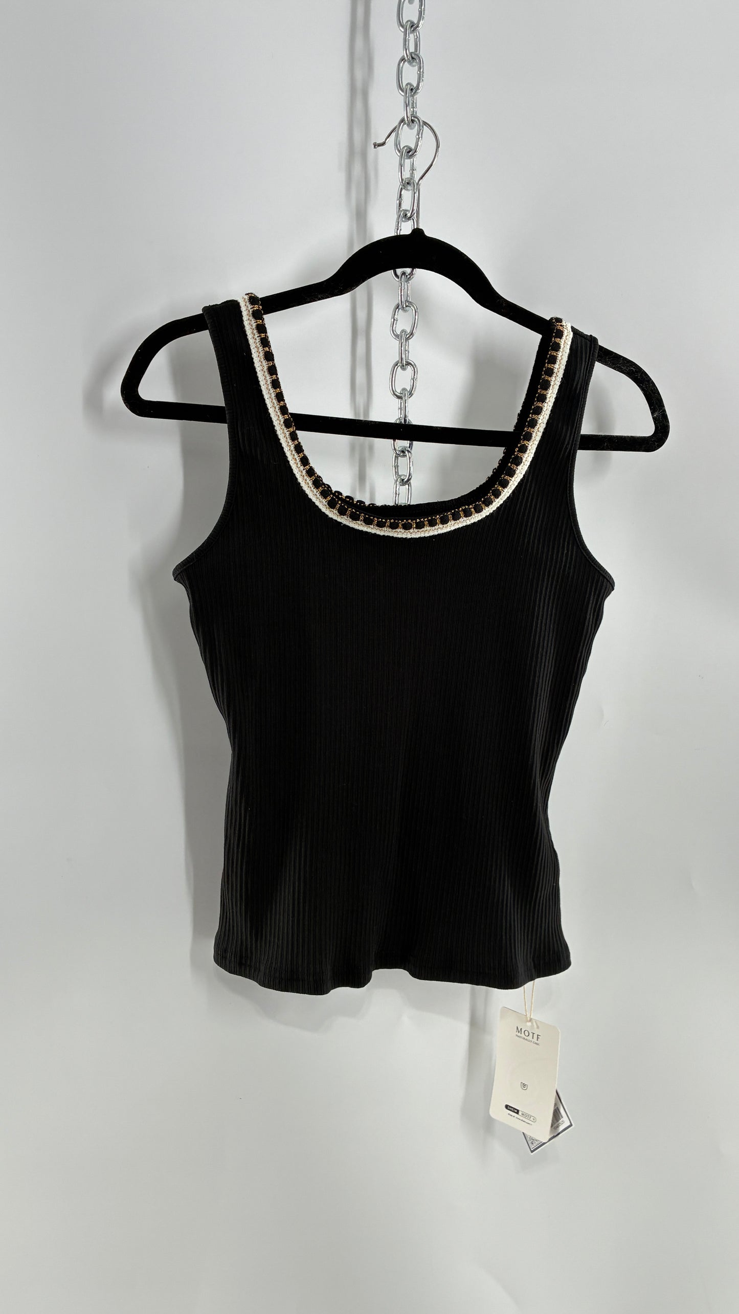 MOTF Black Ribbed Camisole with Embroidered Neckline and Tags Attached (Medium)
