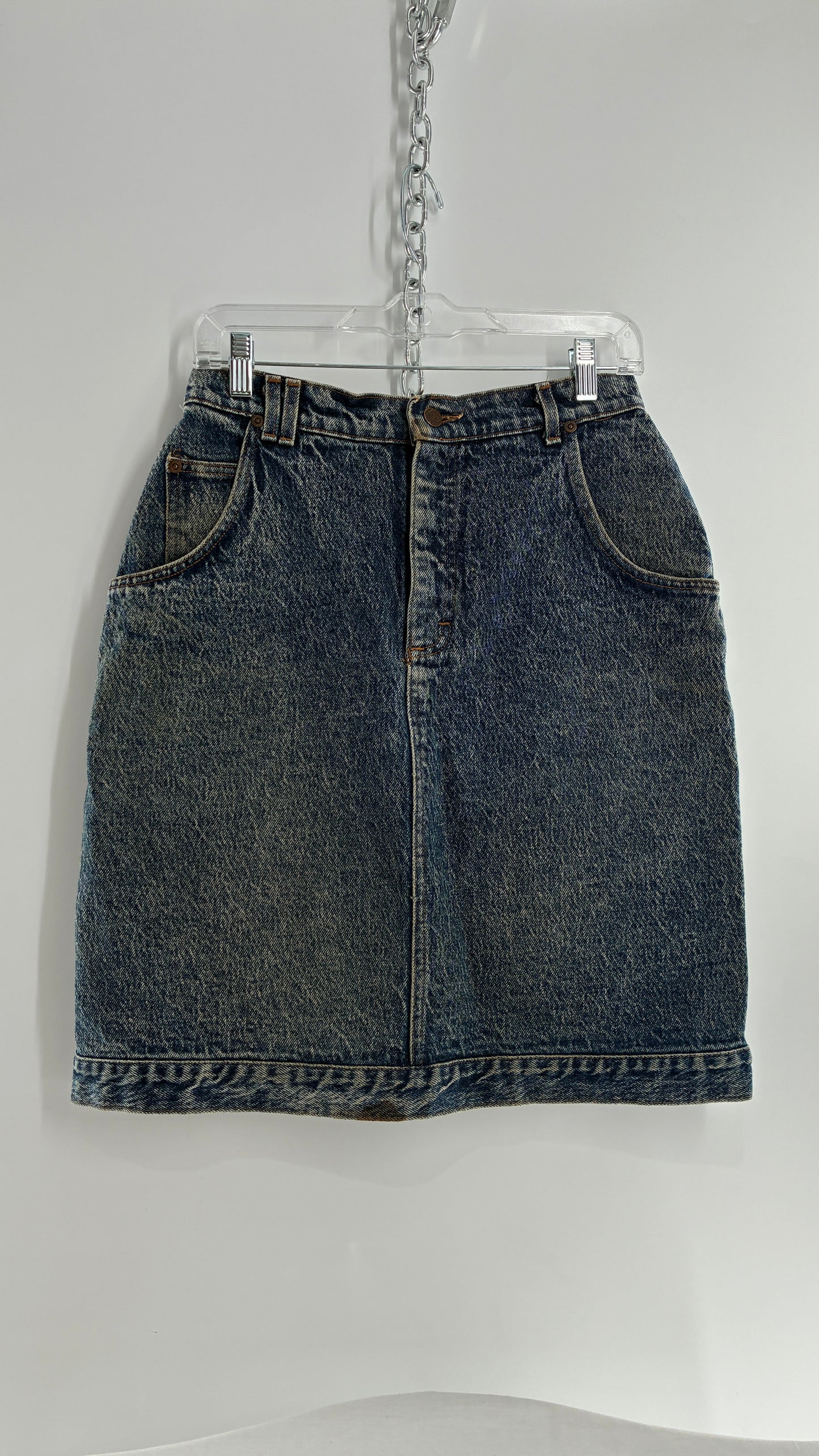 Vintage Lee Acid Washed Denim Medium Wash Skirt (Measured)