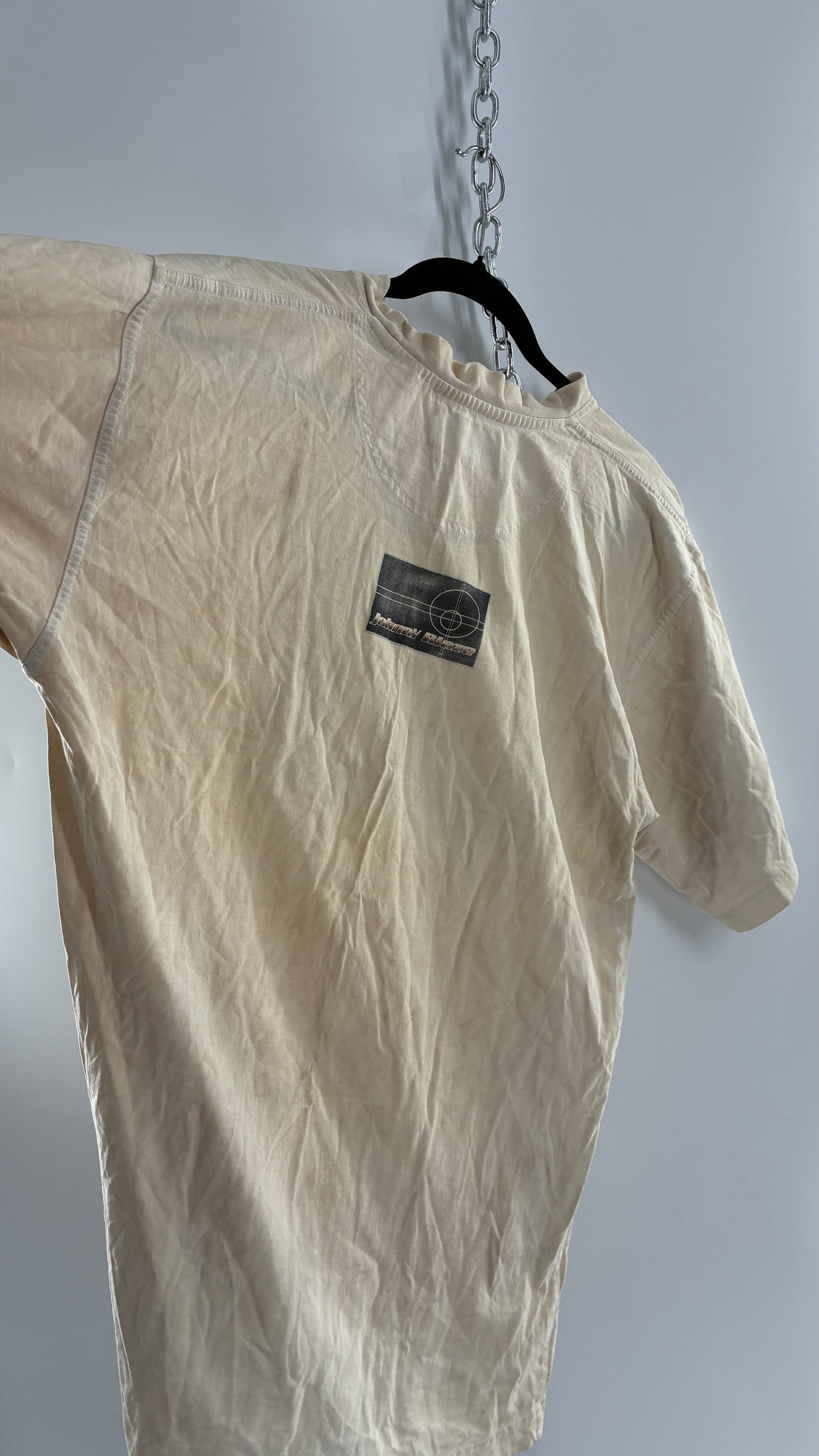 Vintage JOHNNY BLAZE Distressed, Rugged Graphic T Shirt (L)