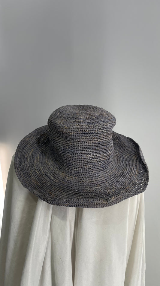 San Diego Hat Company Blue Grey Woven Crochet Raffia Sun Hat