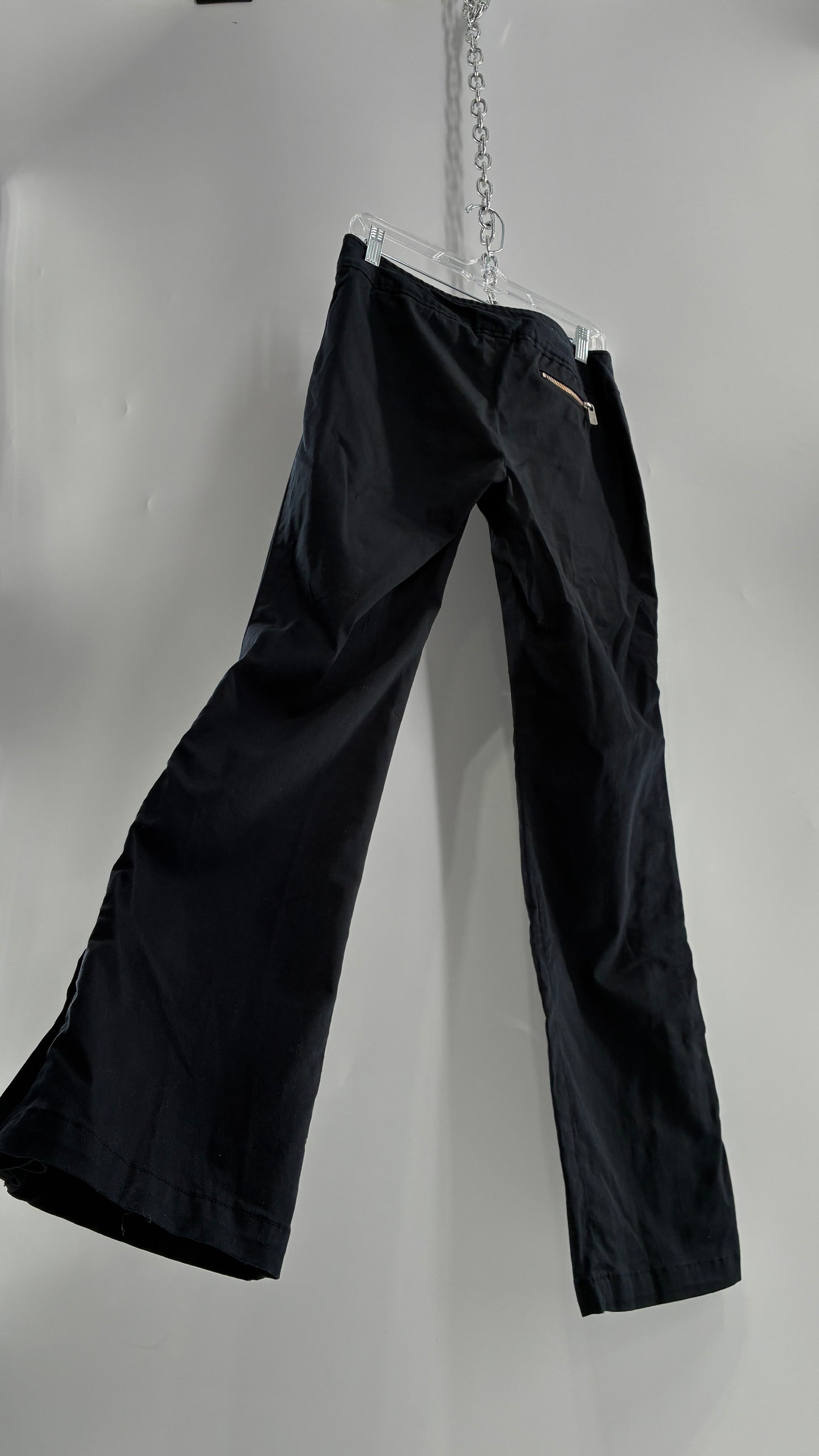 Vintage MICHAEL KORS Black Button Leg Kick Flare Low Rise Pants with Zipper Details and Side Closure (6)