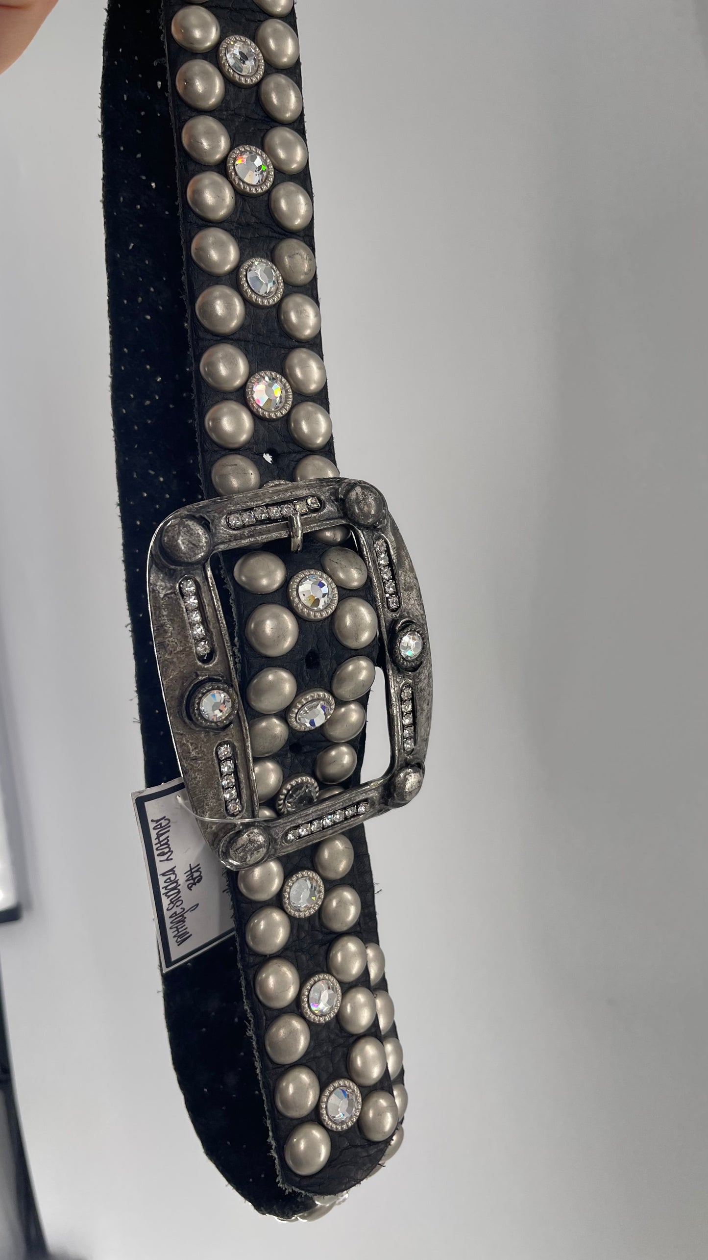 Vintage NEW Swarovski Crystal Iconic Cowboy Belt with Studded Leather Detailing (Small)