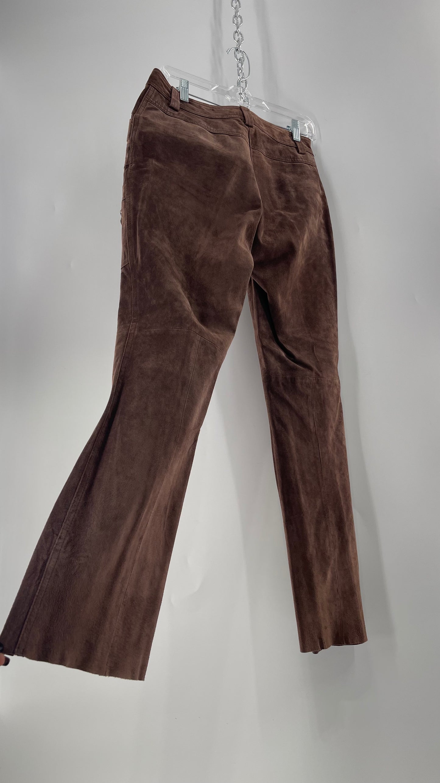 Vintage Context Petit Brown Suede Straight Leg Cargos with Pockets and Bronze Zippers (8P)