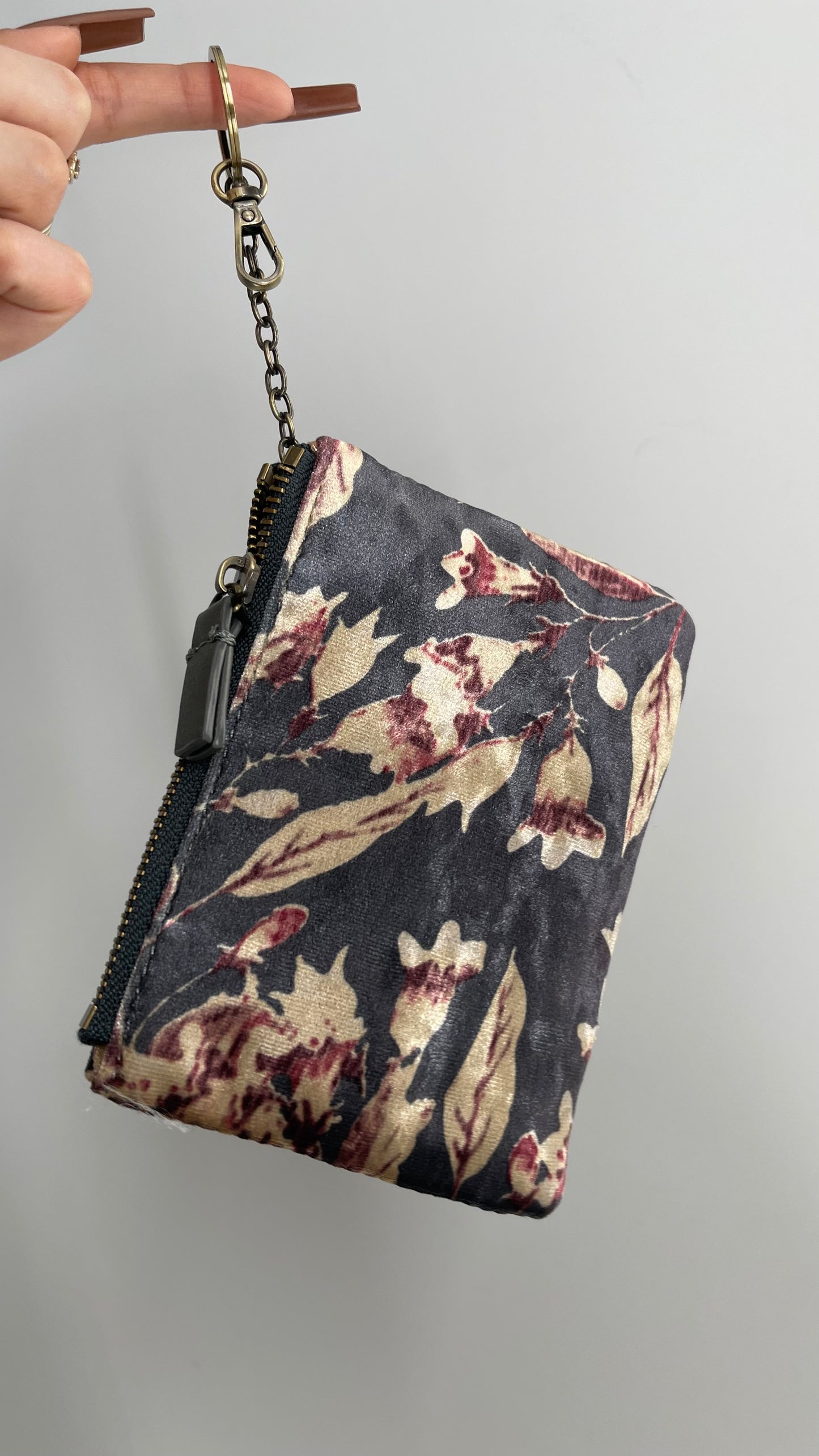 Remi & Reid Velvet Gray Floral Pouch