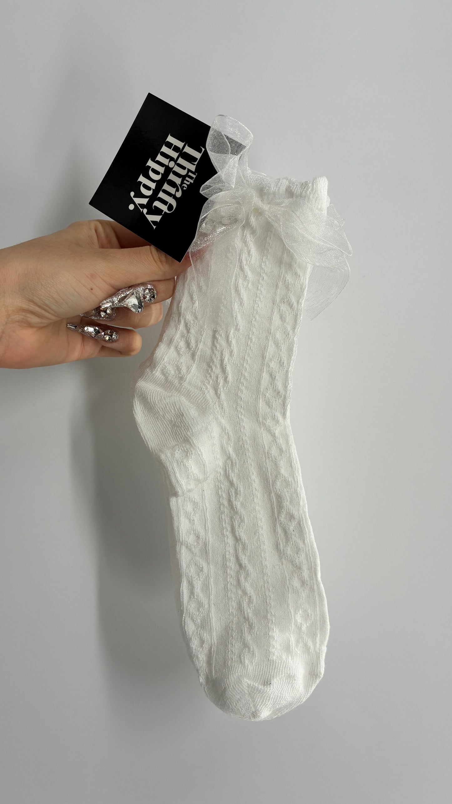 NWOT White Cable-knit Socks with Tulle Bow