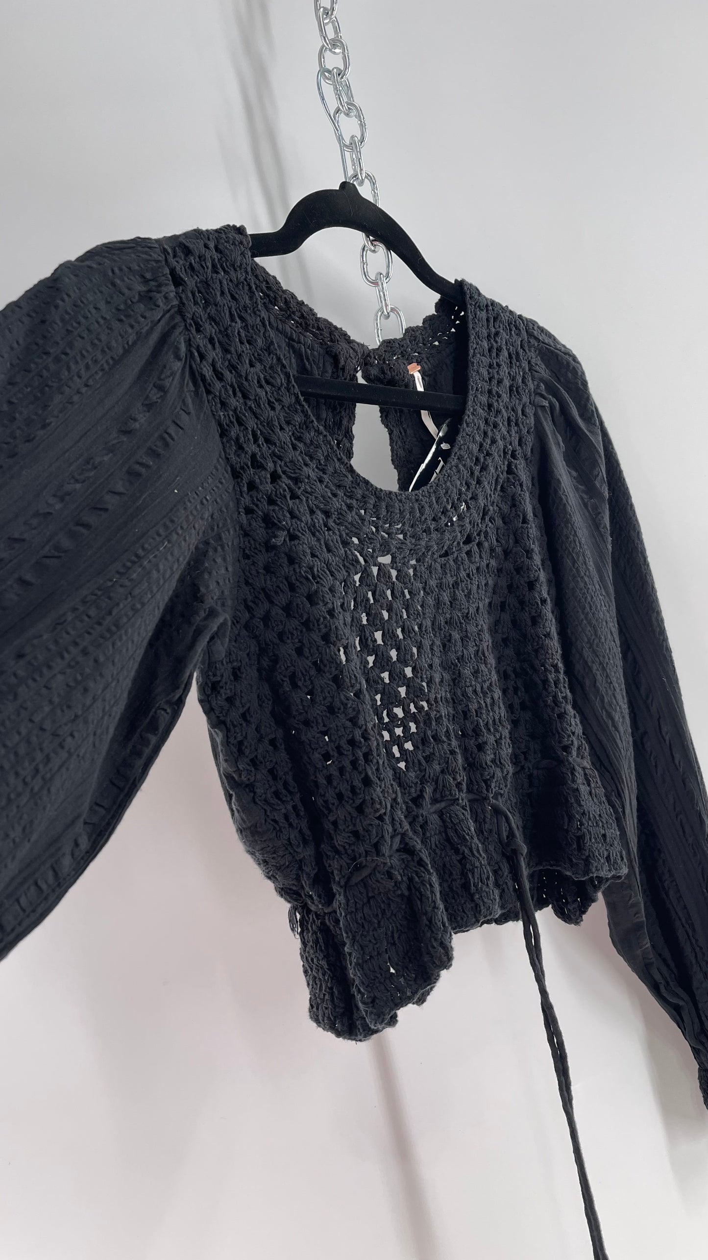 Free People Black Crochet “Megan” Top (XS)