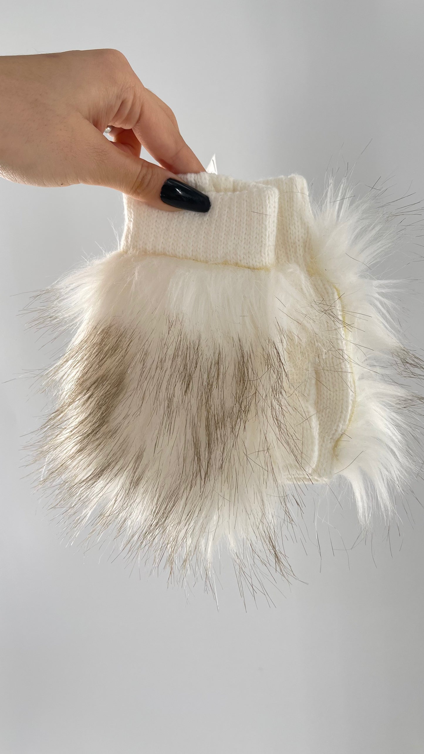 Anthropologie White Faux Fur Fingerless Gloves