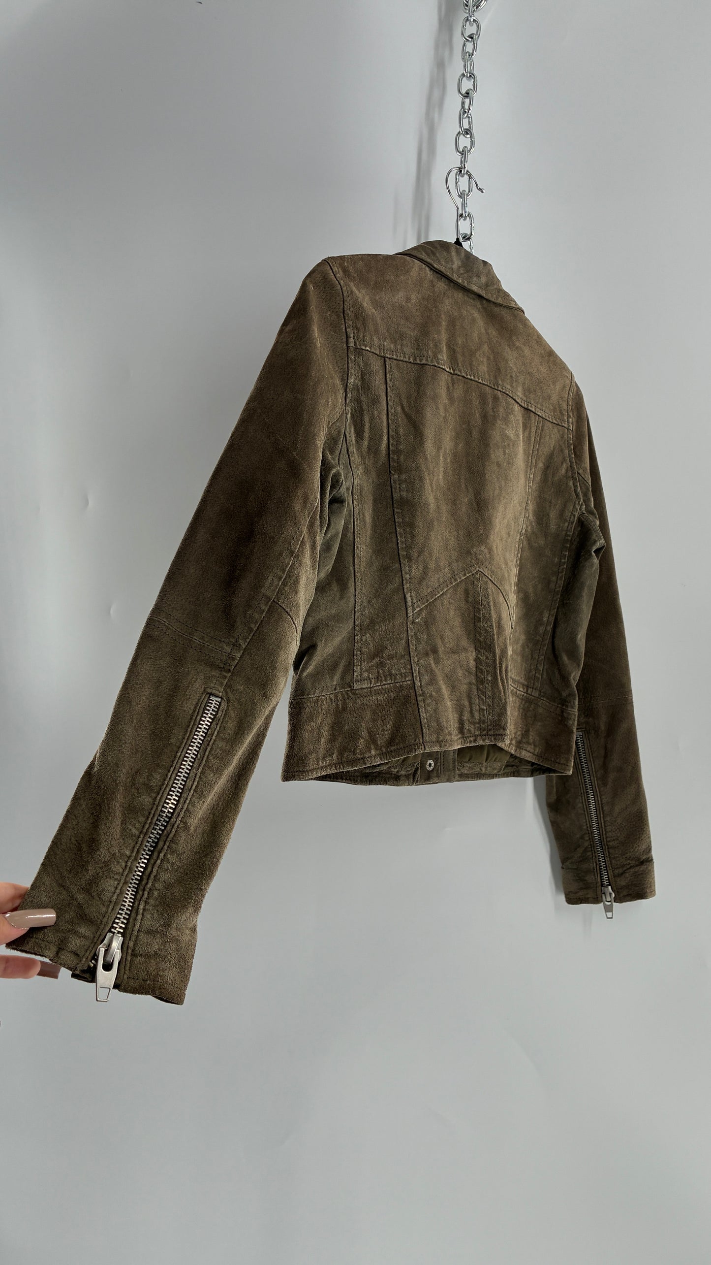 Vintage SL8 Genuine Suede Leather Motorcycle Style Jacket (Medium)