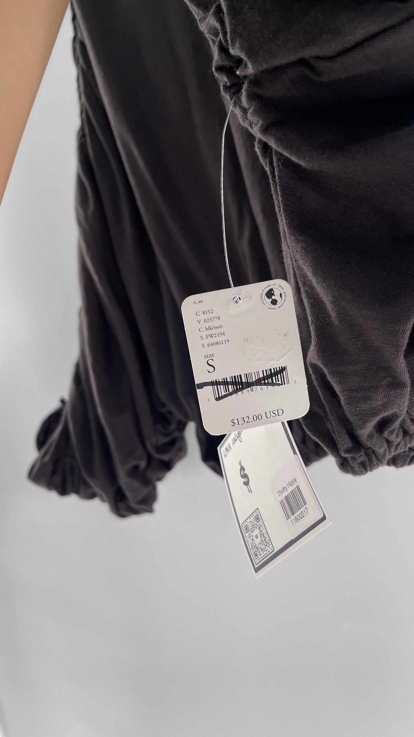 LNA California Made Free People Distopian Dark Grey Drape, Slouchy Ruched Long Sleeve with Tags Attached (Small)