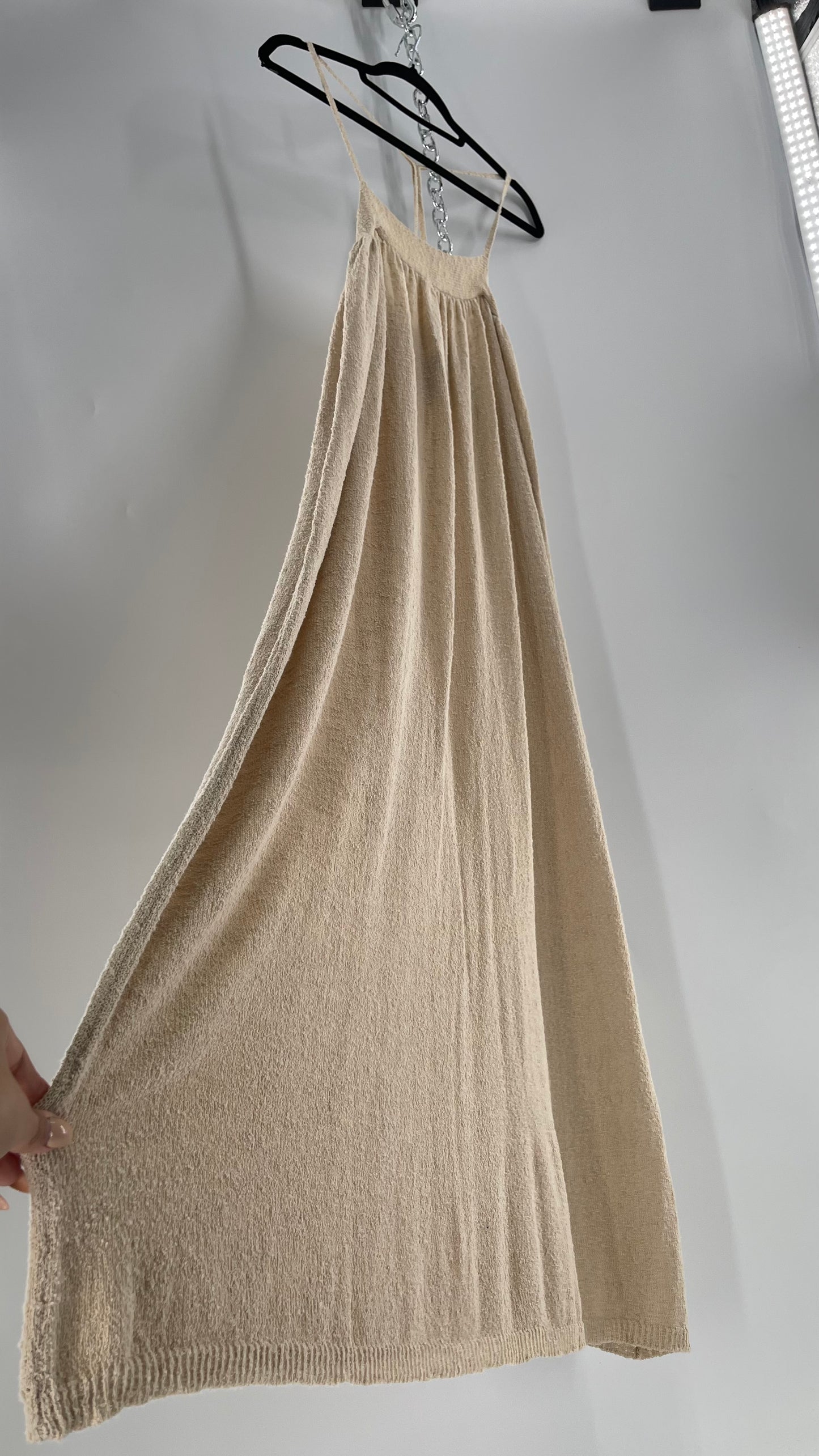 Free People Beach Beige Slinky Halter Textured Maxi Dress