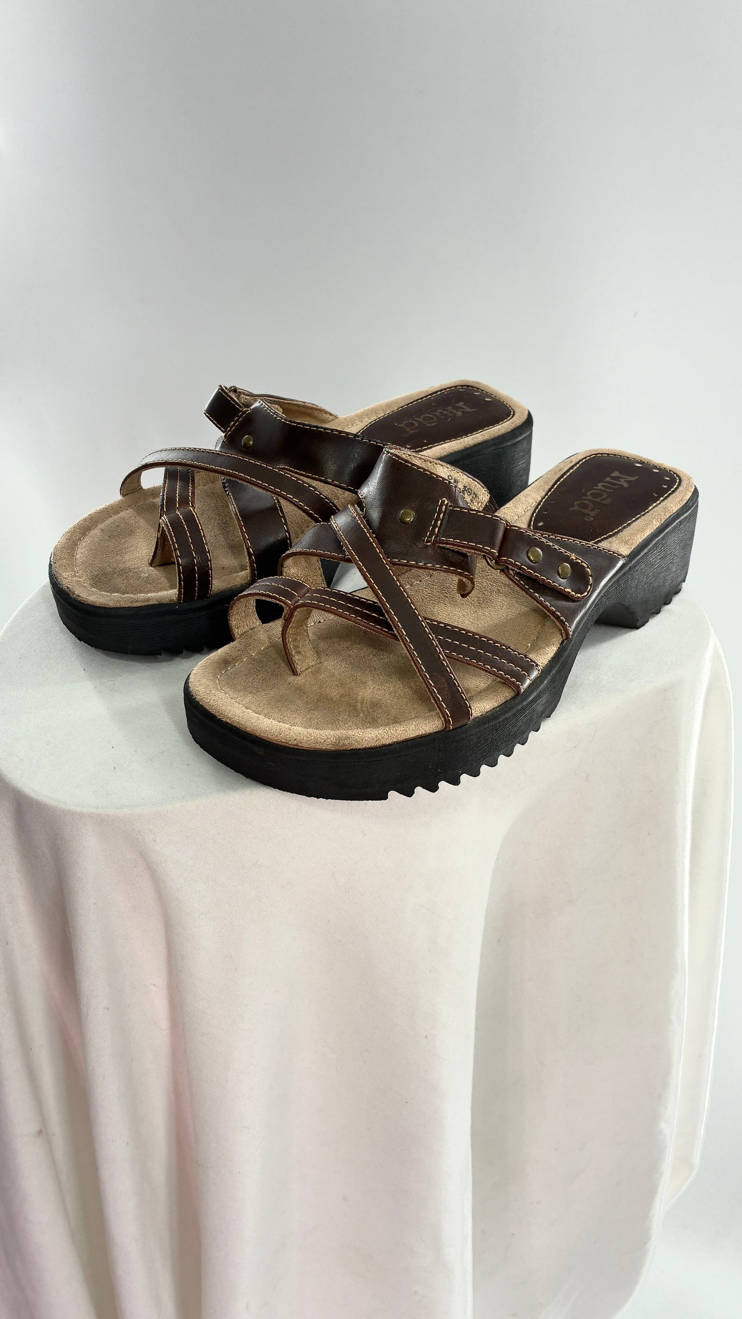 Vintage MUDD Block Heel Brown Leather Strappy Sandals (6.5)
