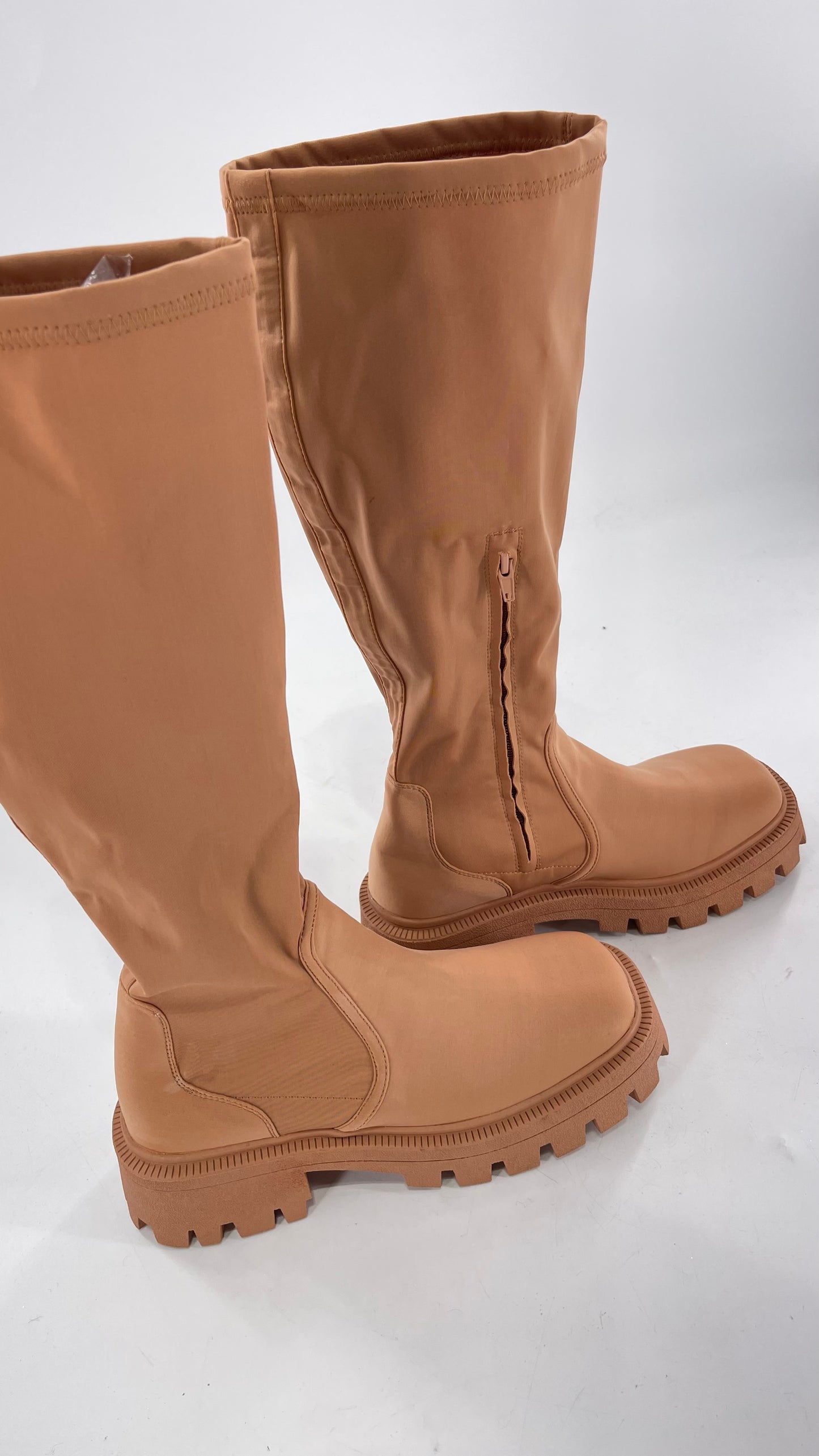 Urban Outfitters Tan Knee High Square Toe Sock Boot (8)