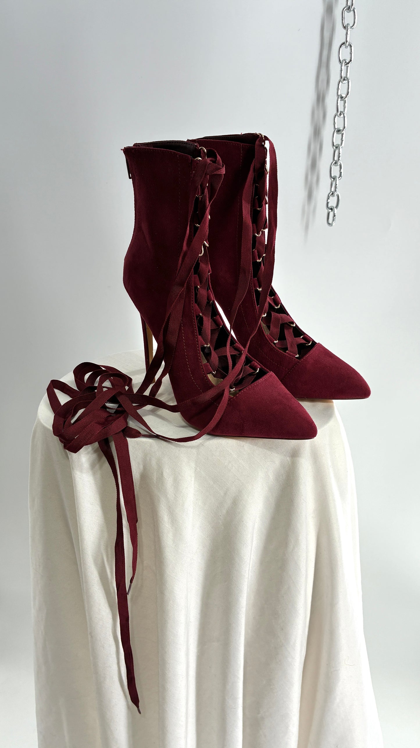 Charlotte Russe Deadstock Maroon Pointed Toe, Lace Up, Tie Up GISELE heel (9)