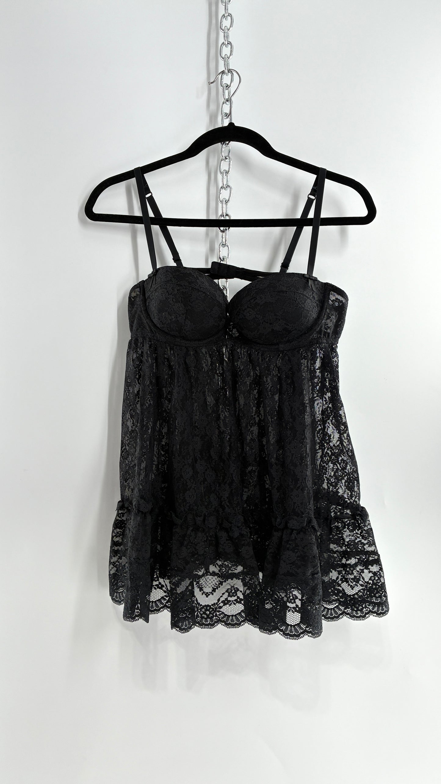 Vintage Victorias Secret Black Lace Babydoll Full Camisole (36C)